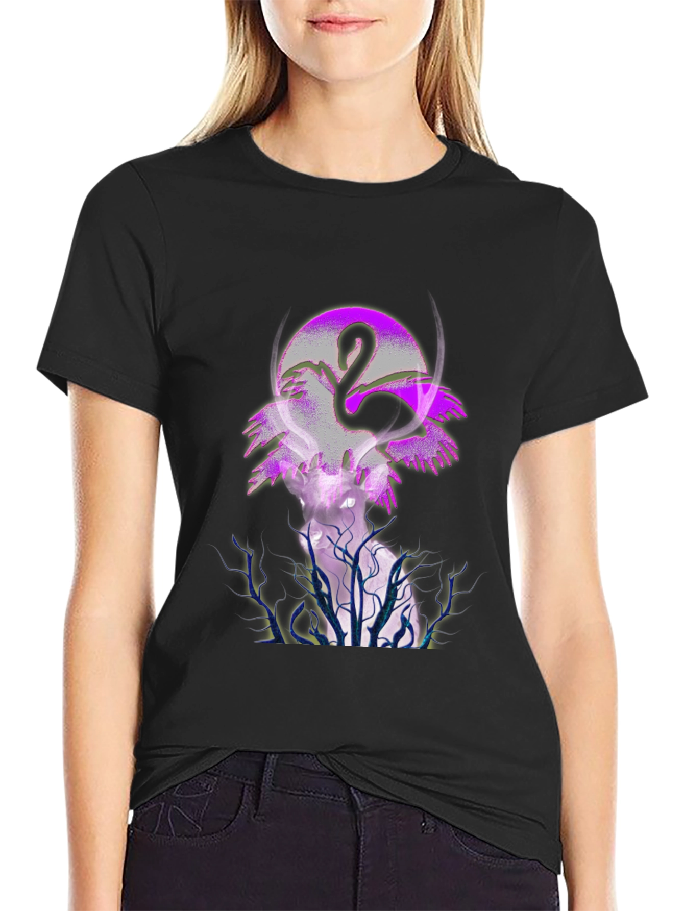 Flamingo Moon Graphic Tee - Mens Black T-Shirt
