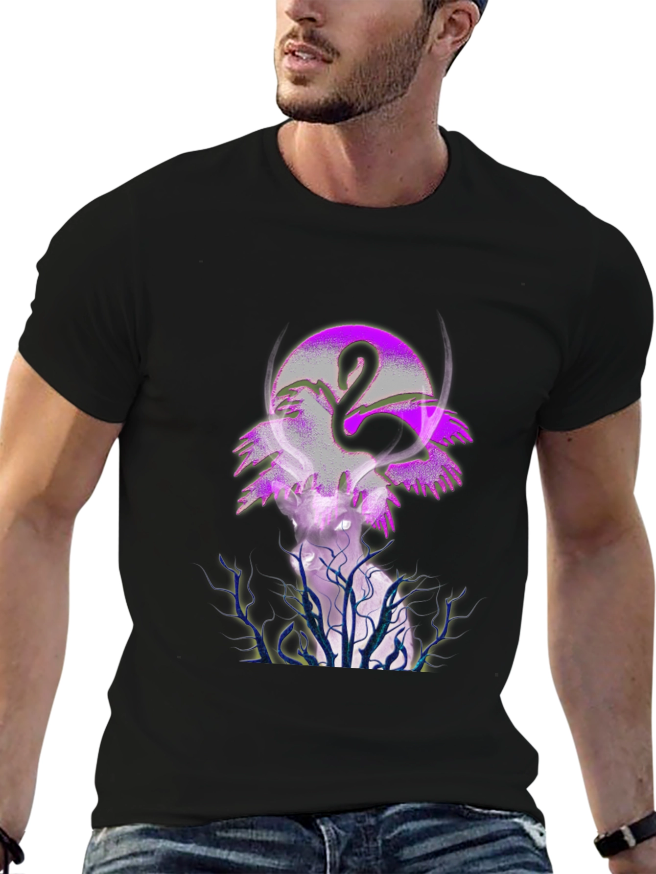 Flamingo Moon Graphic Tee - Mens Black T-Shirt