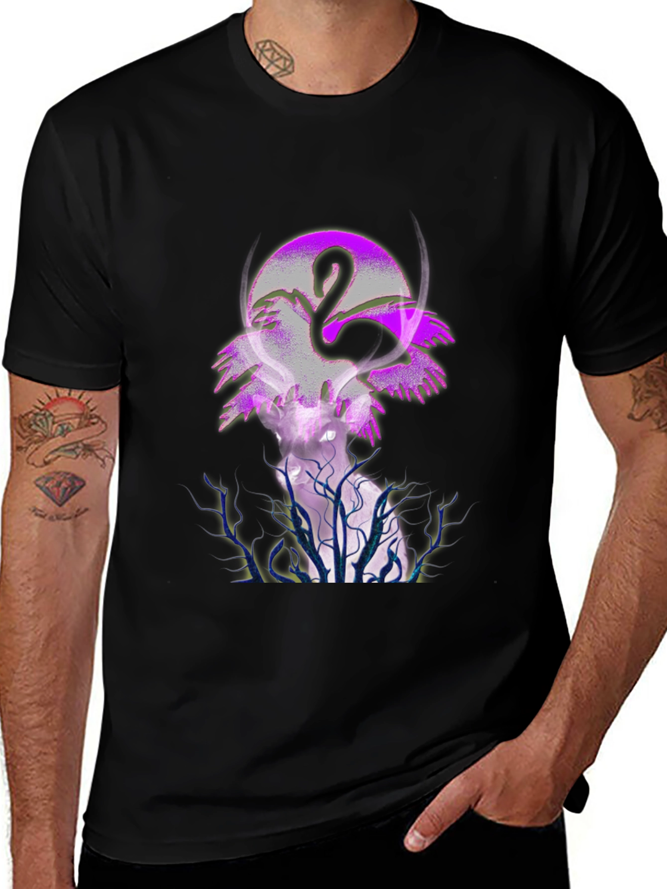 Flamingo Moon Graphic Tee - Mens Black T-Shirt