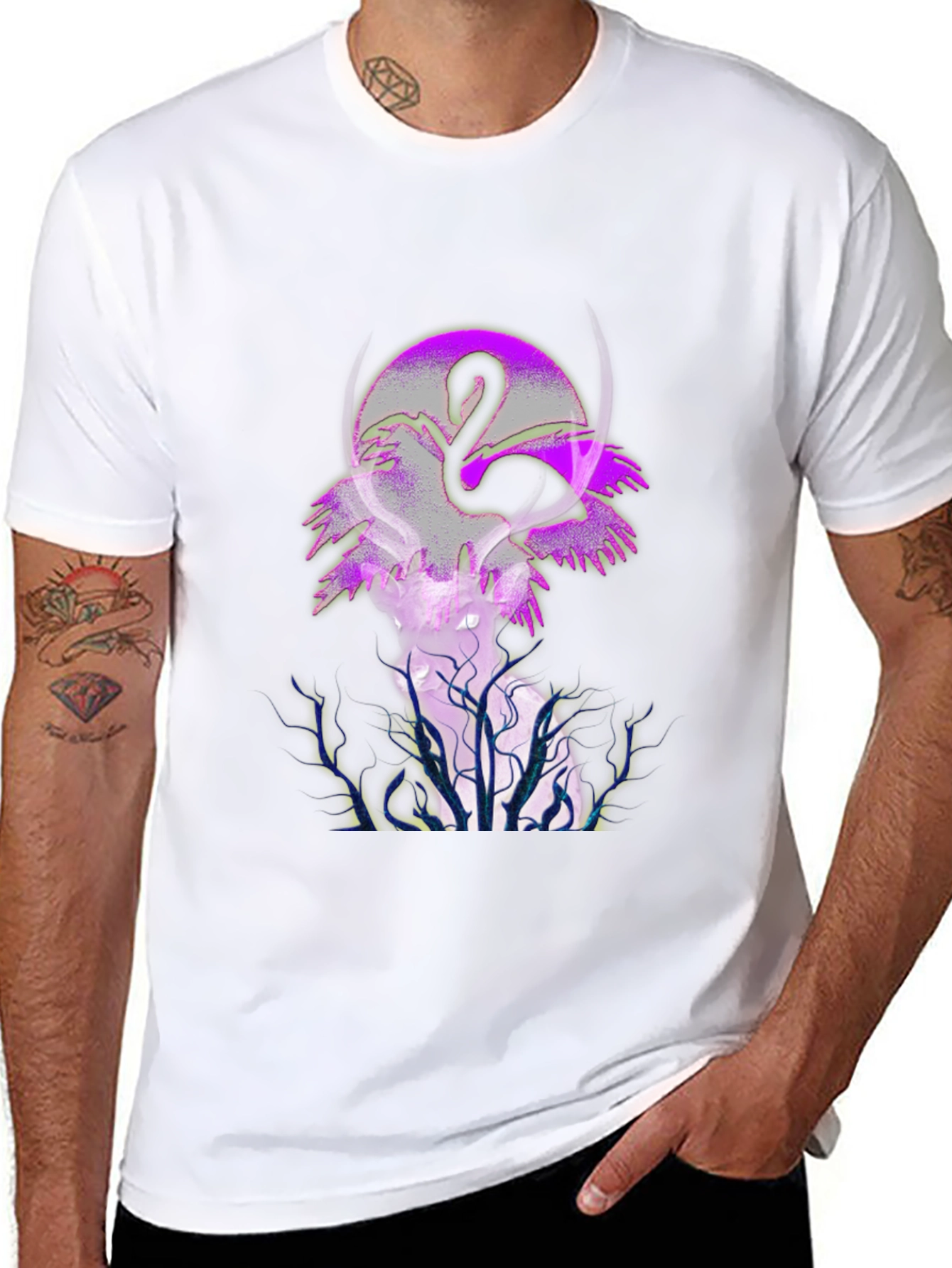 Flamingo Moon Graphic Tee - Mens Black T-Shirt