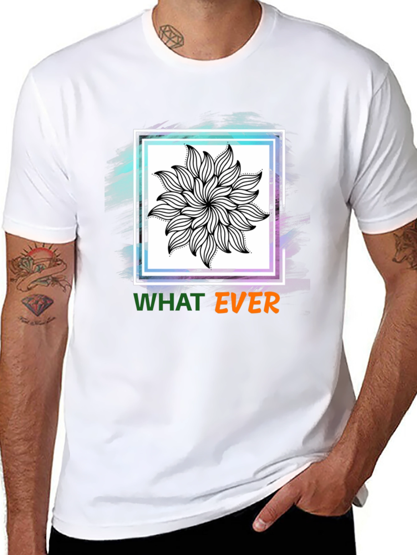 Black Tee with Floral Mandala & Whatever Graphic