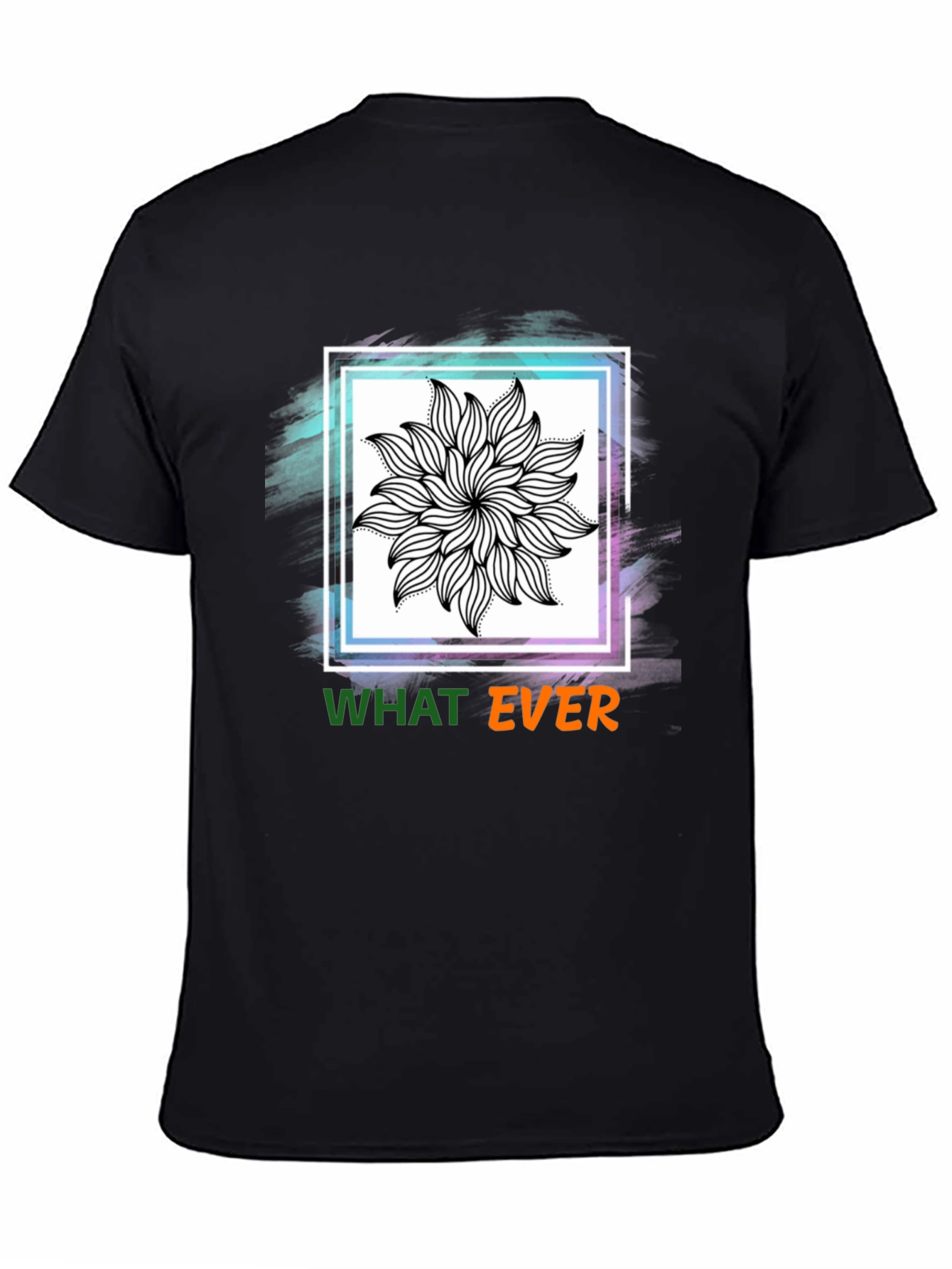 Black Tee with Floral Mandala & Whatever Graphic