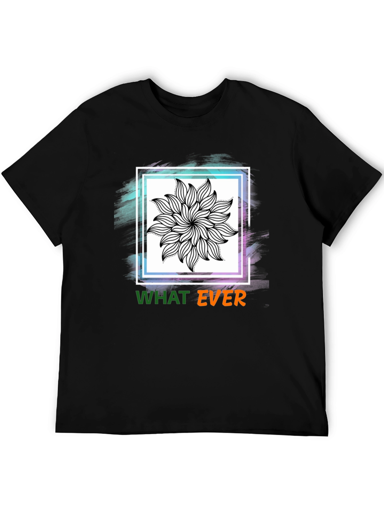 Black Tee with Floral Mandala & Whatever Graphic