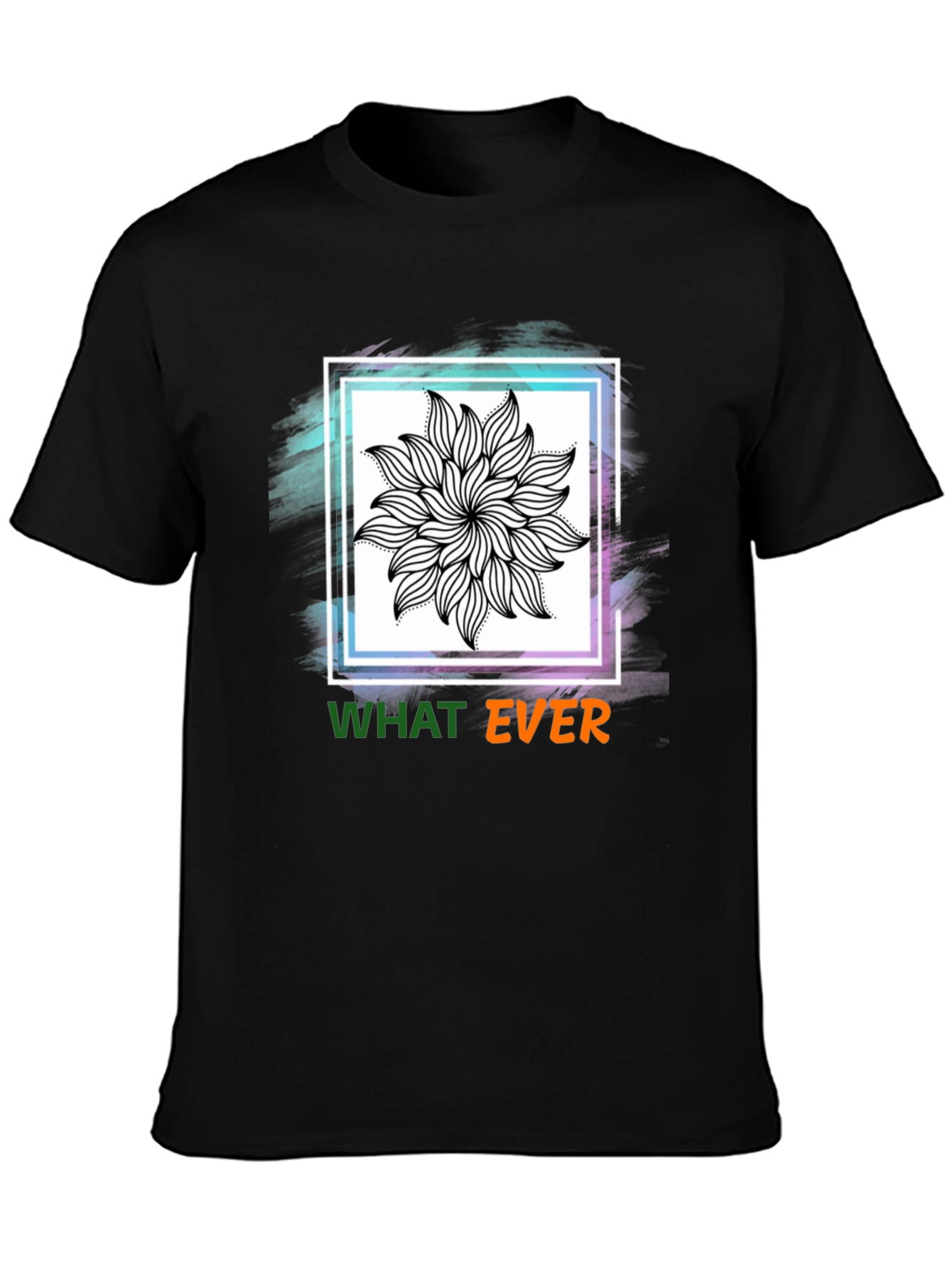 Black Tee with Floral Mandala & Whatever Graphic