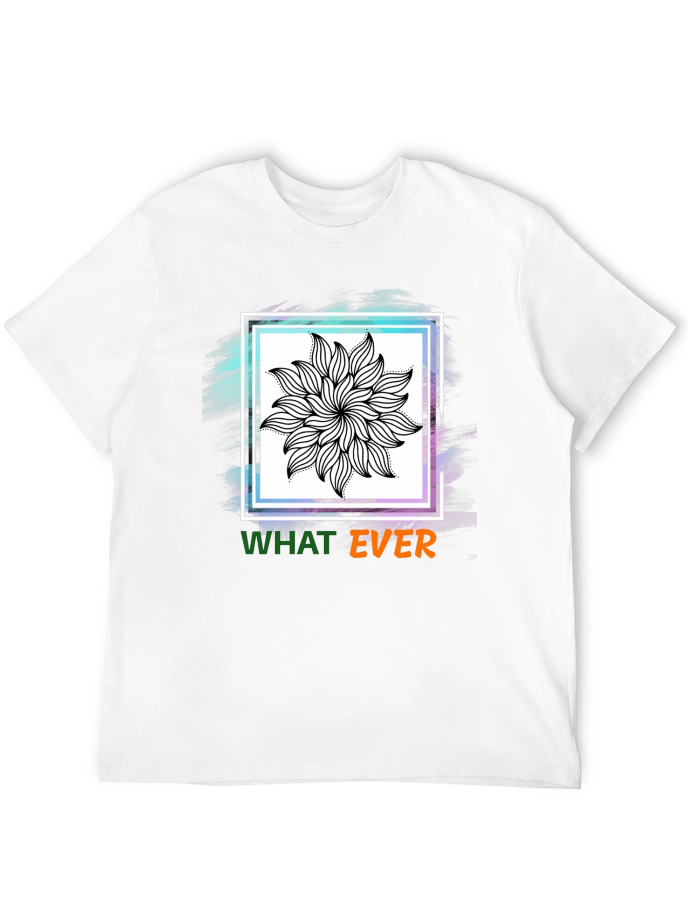 Black Tee with Floral Mandala & Whatever Graphic