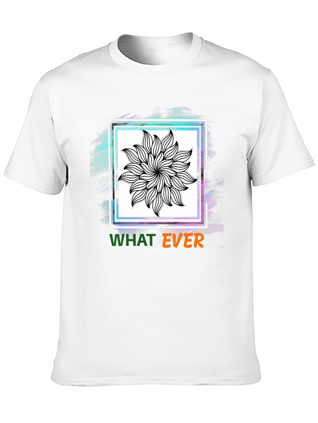 Black Tee with Floral Mandala & Whatever Graphic