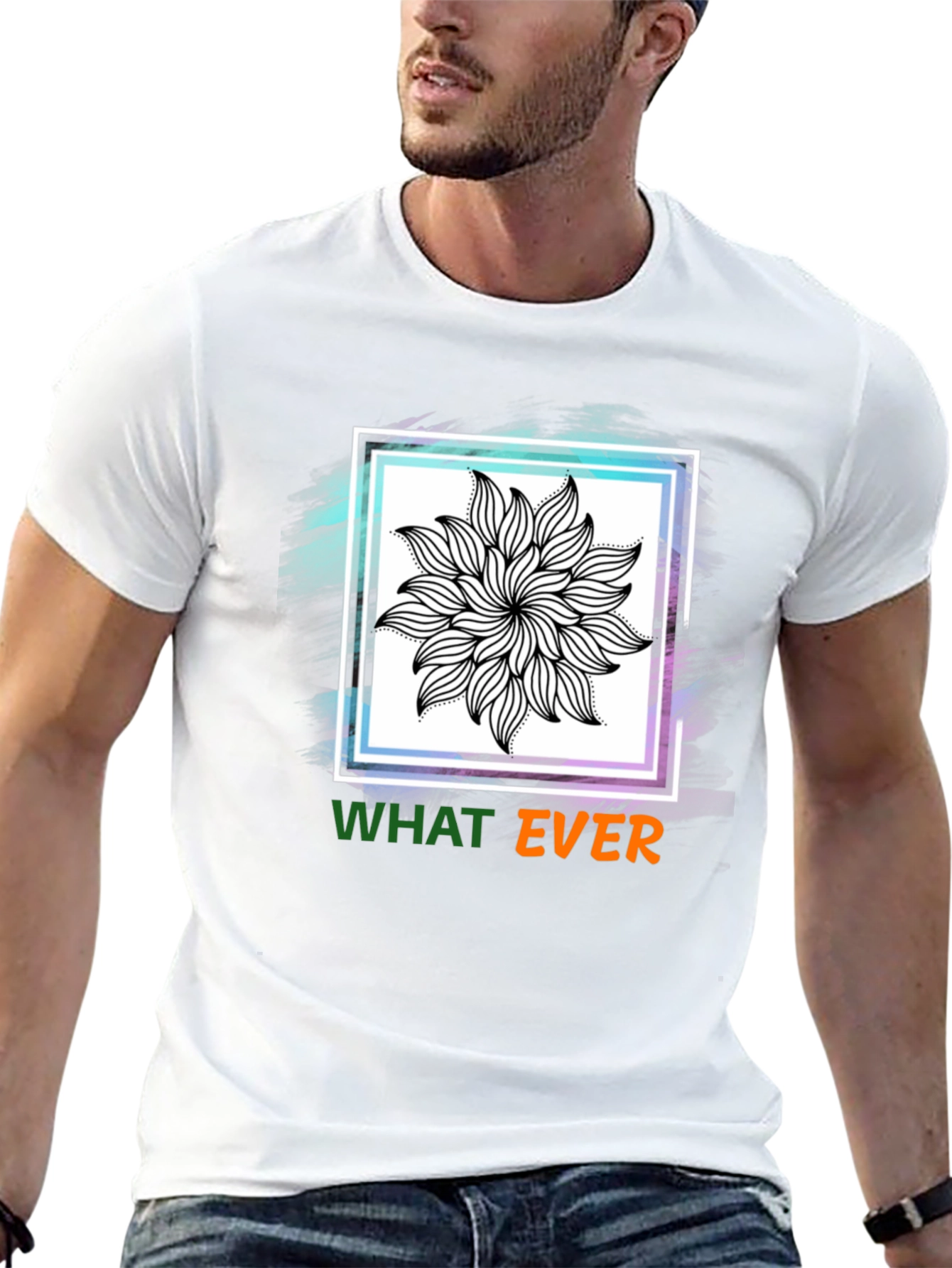 Black Tee with Floral Mandala & Whatever Graphic