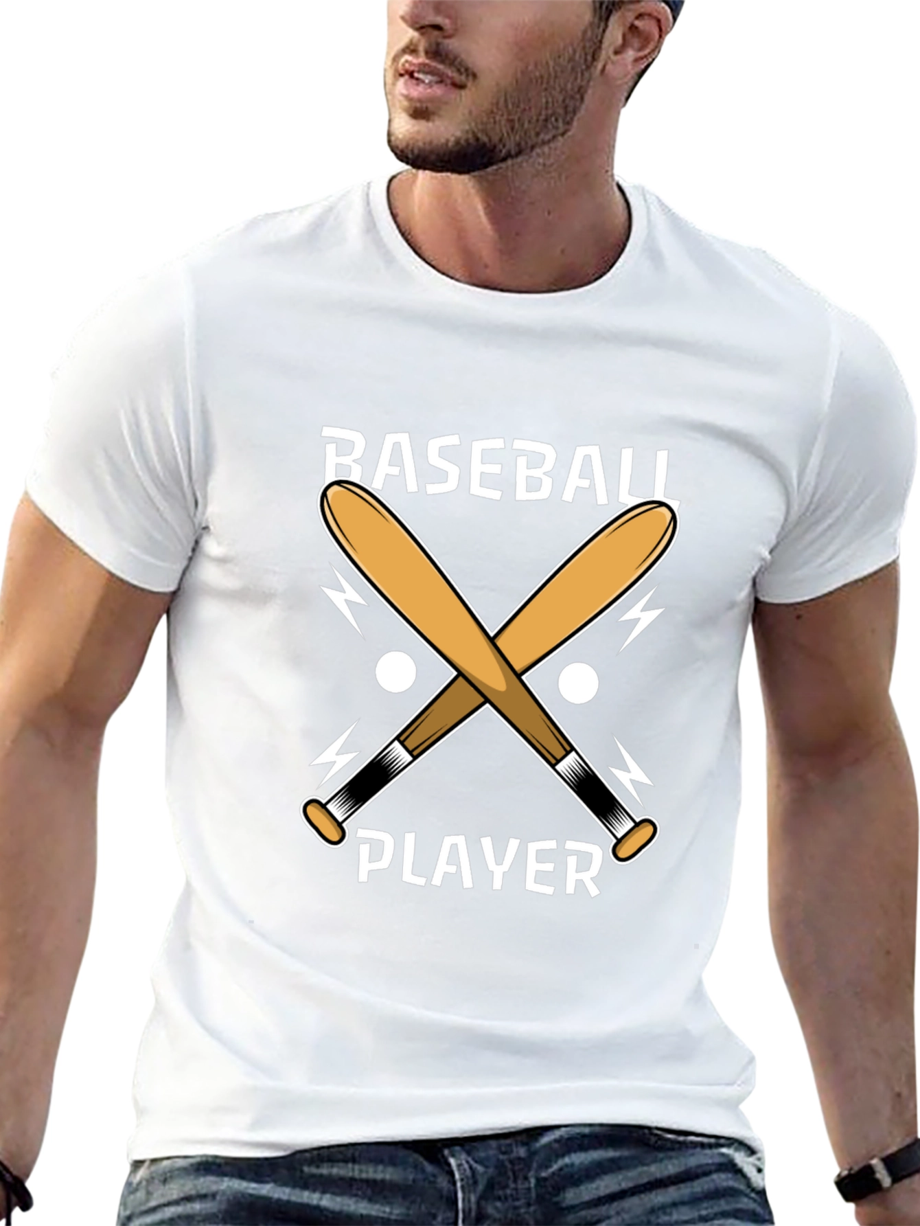 Baseball Player T-Shirt - Crossed Bats Design