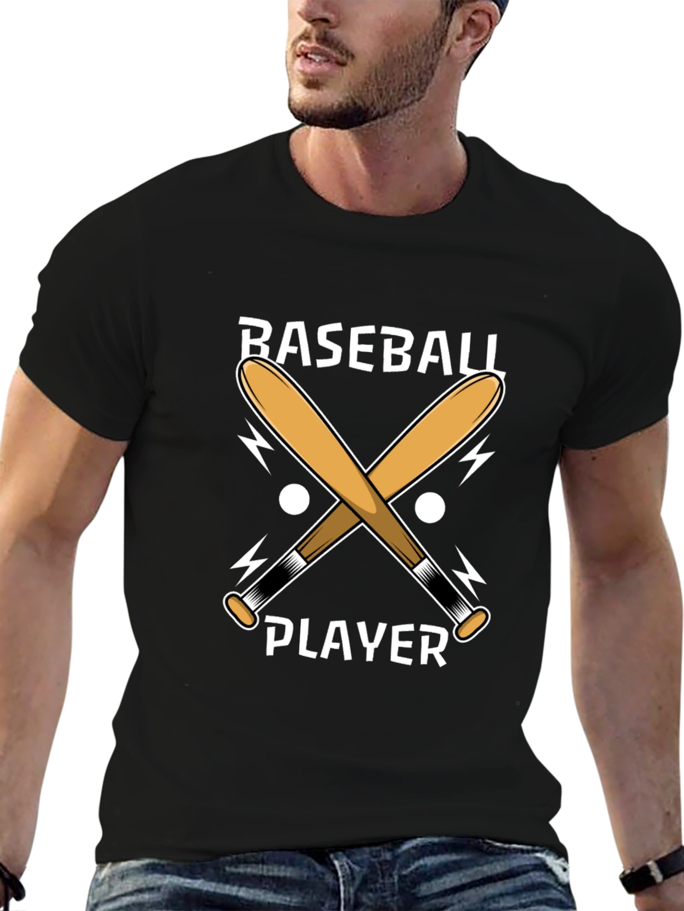 Baseball Player T-Shirt - Crossed Bats Design