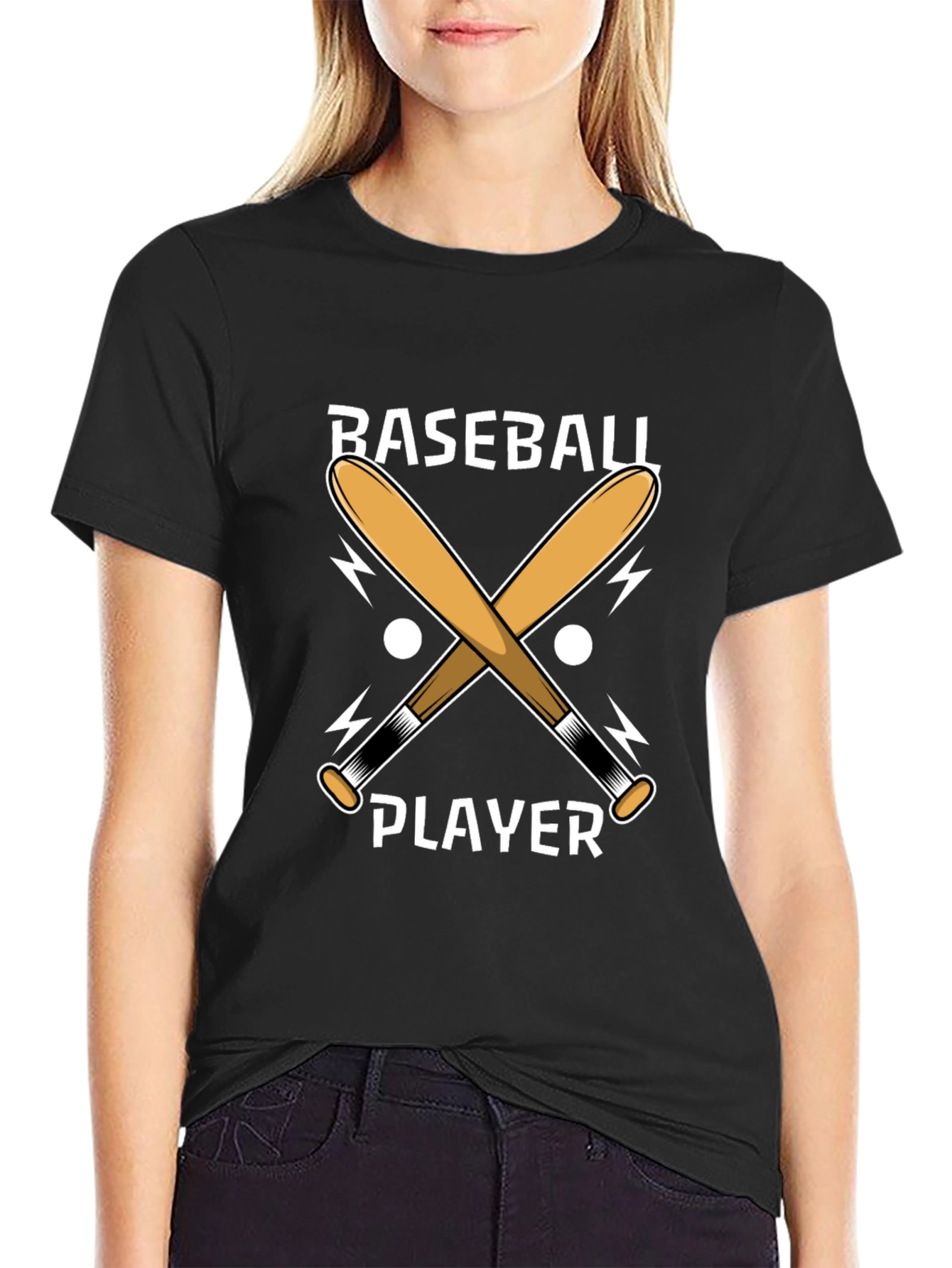 Baseball Player T-Shirt - Crossed Bats Design