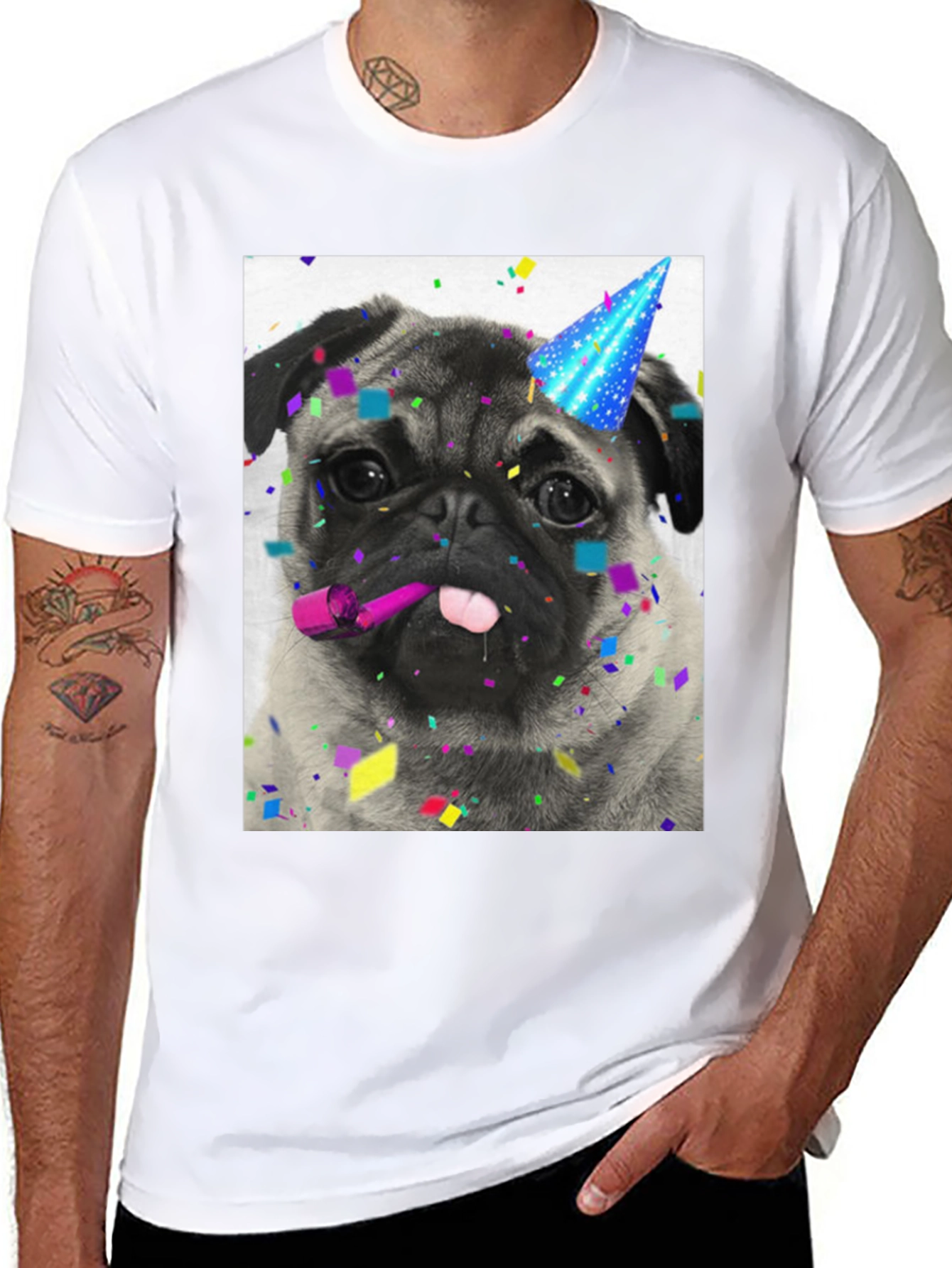 Pug Party T-Shirt: Festive Dog Graphic Tee