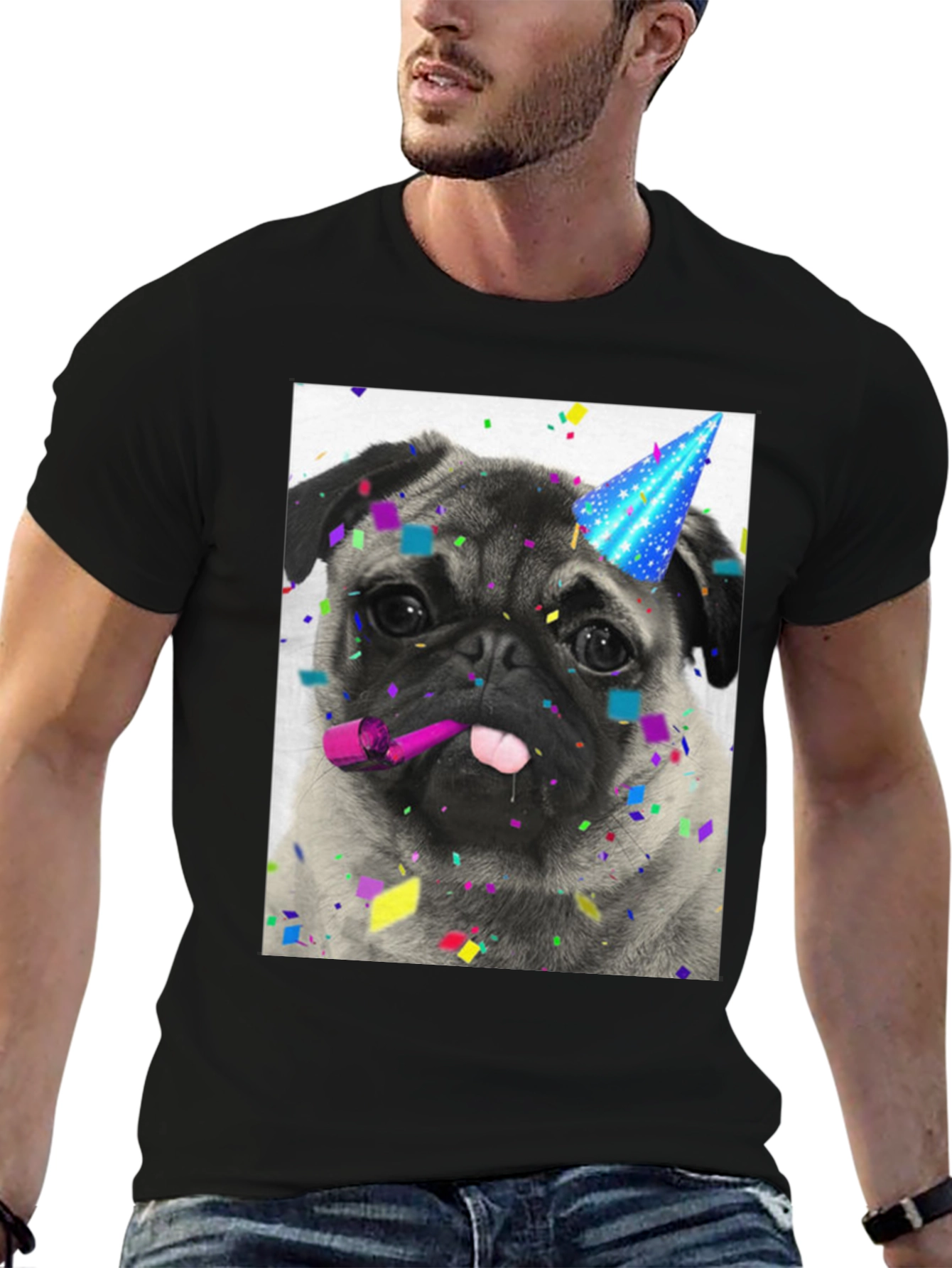 Pug Party T-Shirt: Festive Dog Graphic Tee
