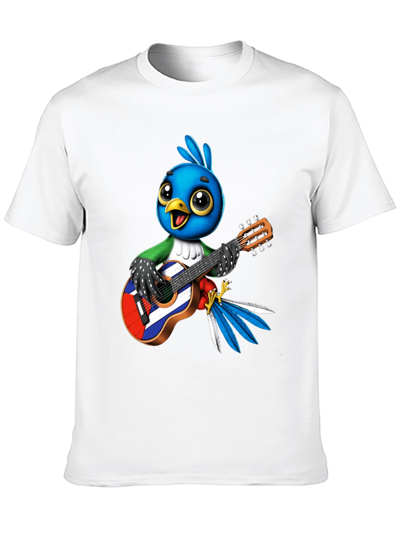 Bird Playing Guitar Graphic Tee - Black Cotton T-Shirt