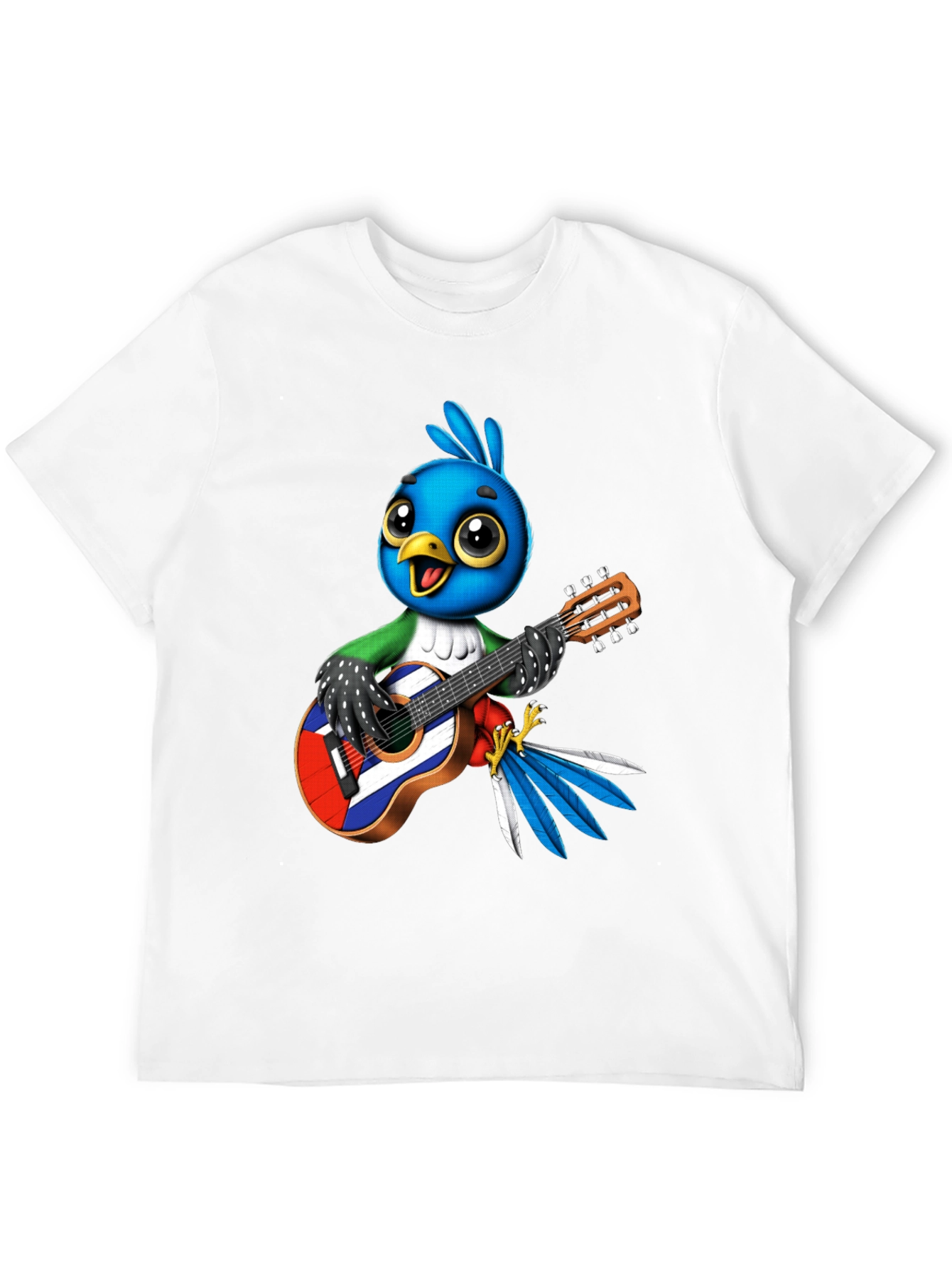 Bird Playing Guitar Graphic Tee - Black Cotton T-Shirt