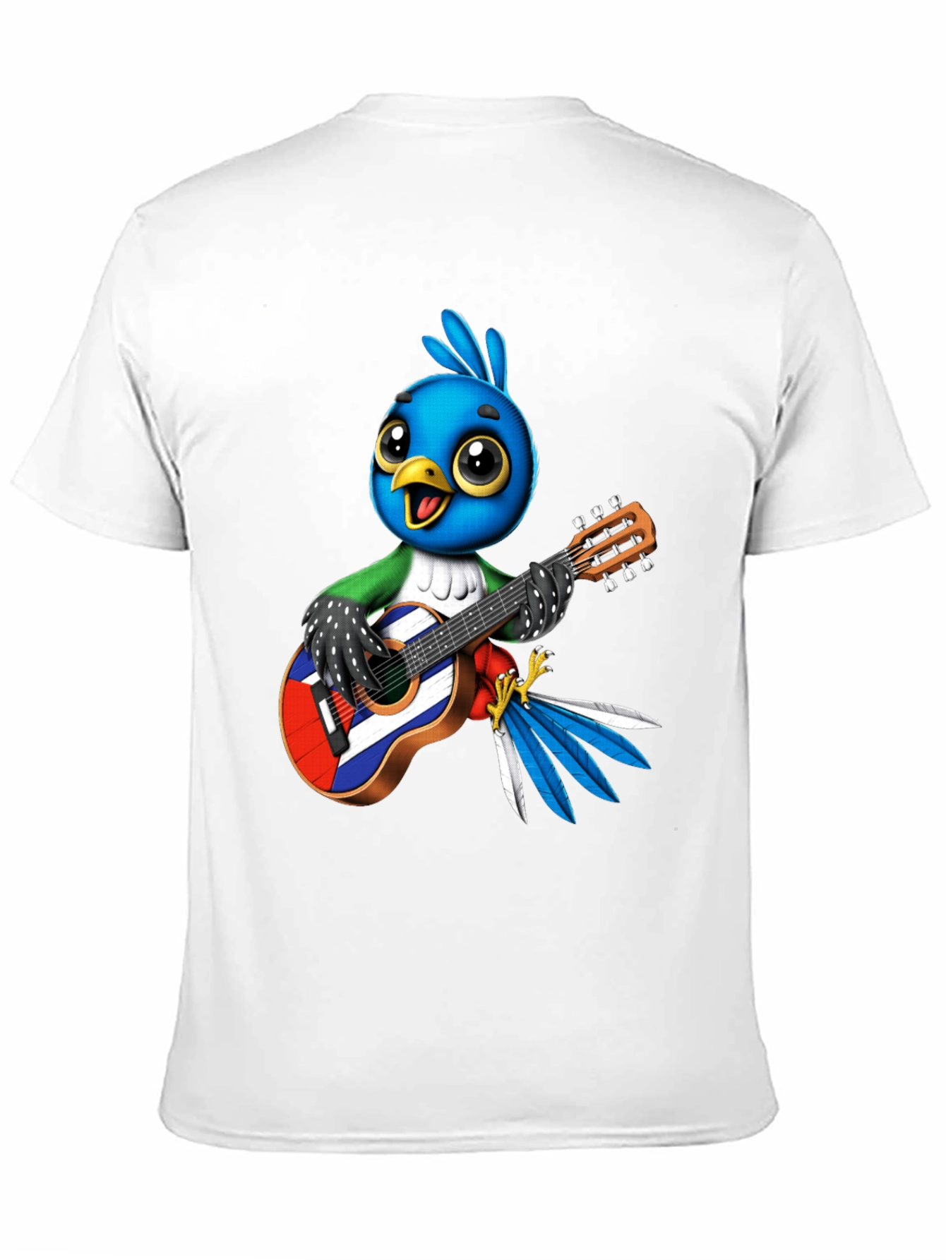 Bird Playing Guitar Graphic Tee - Black Cotton T-Shirt