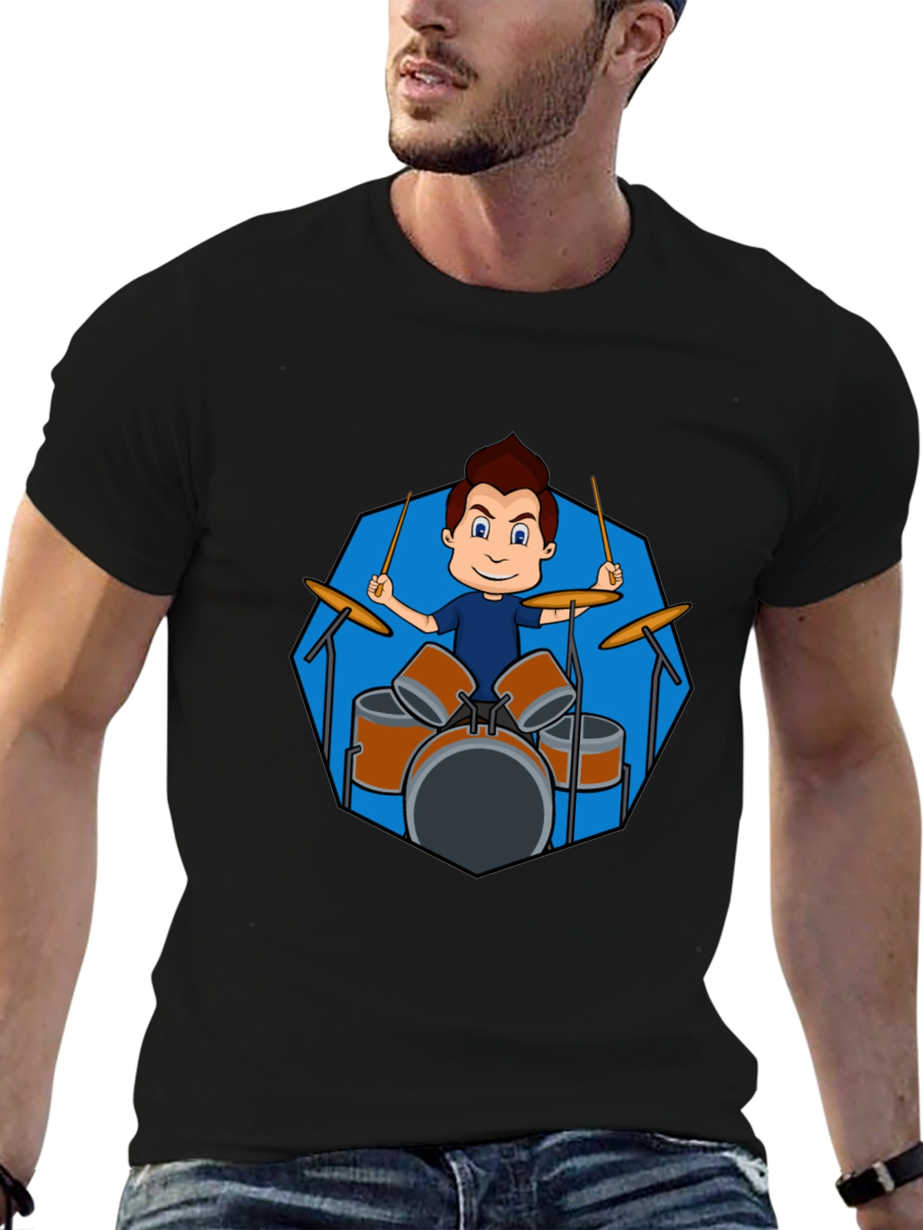 Drummer Boy Graphic Black T-Shirt