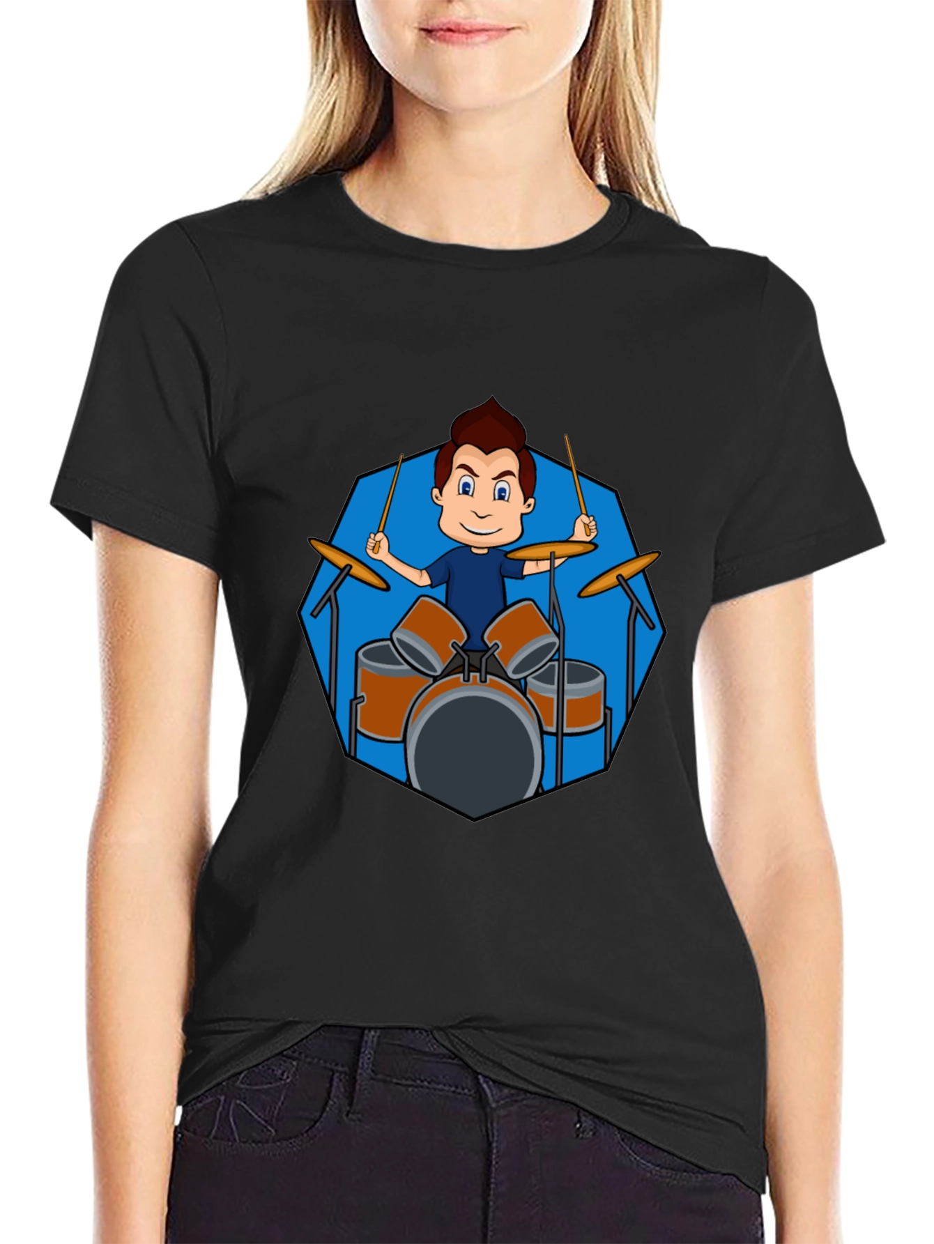 Drummer Boy Graphic Black T-Shirt