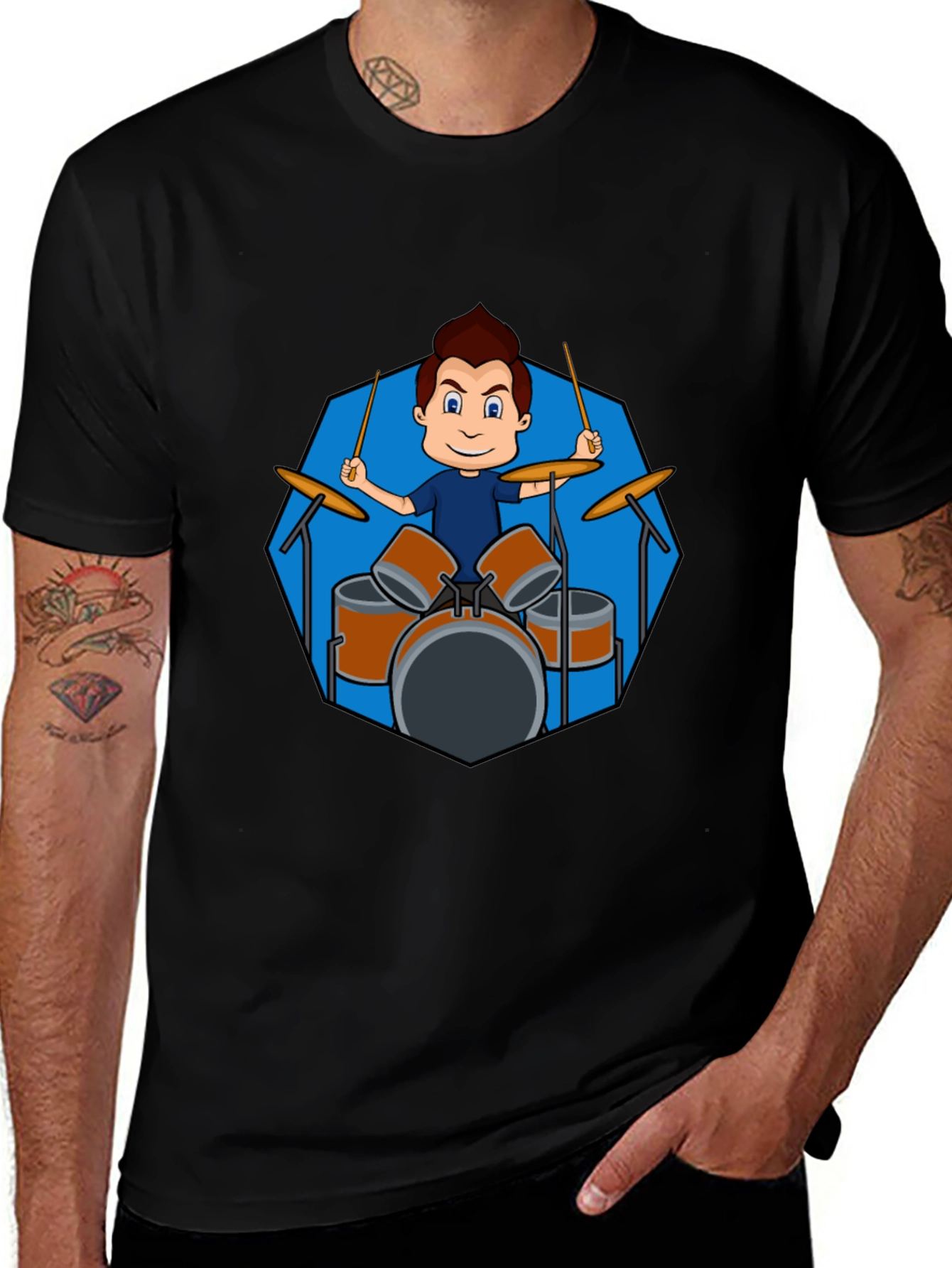 Drummer Boy Graphic Black T-Shirt
