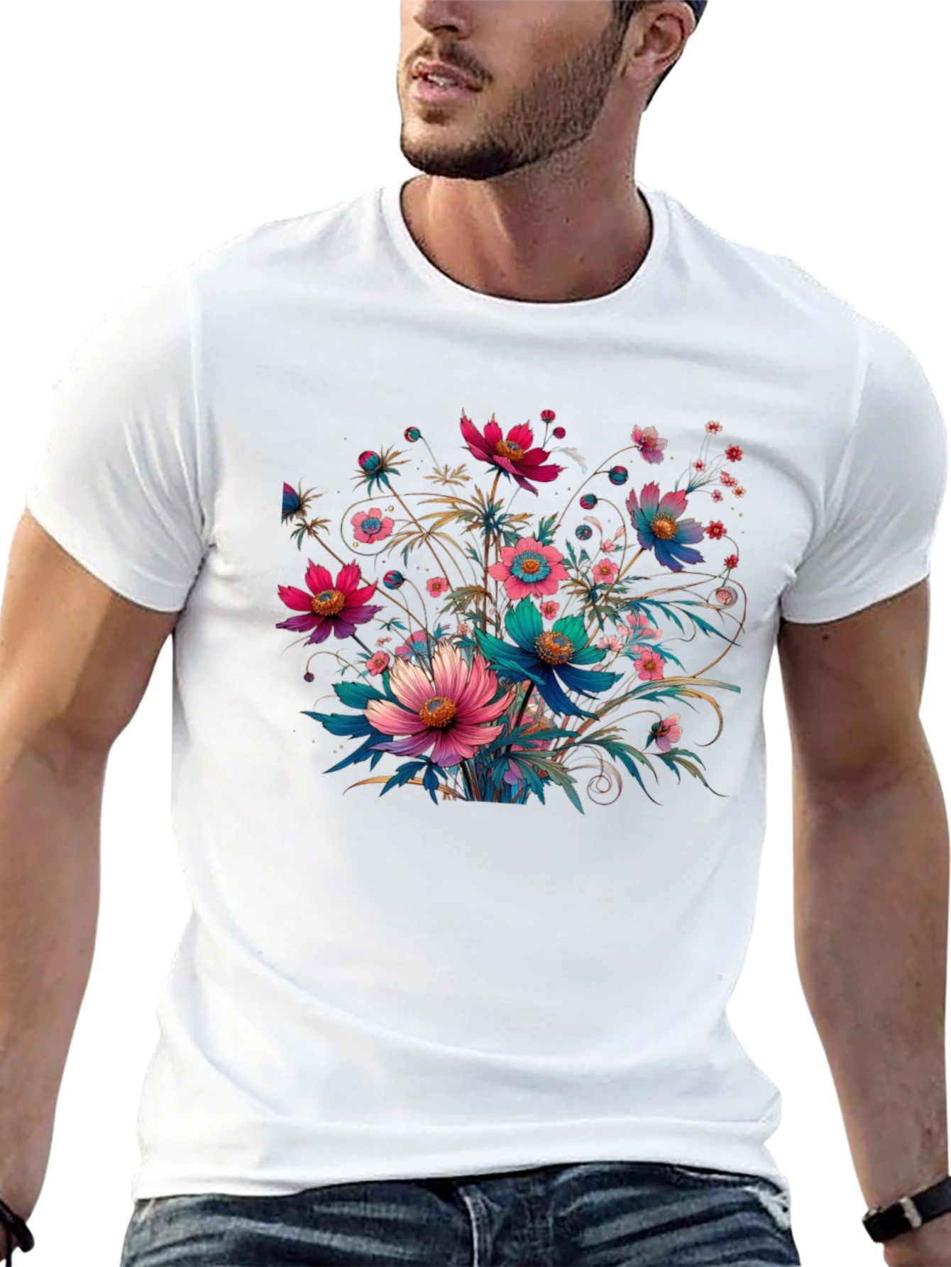 Floral Print Black T-Shirt