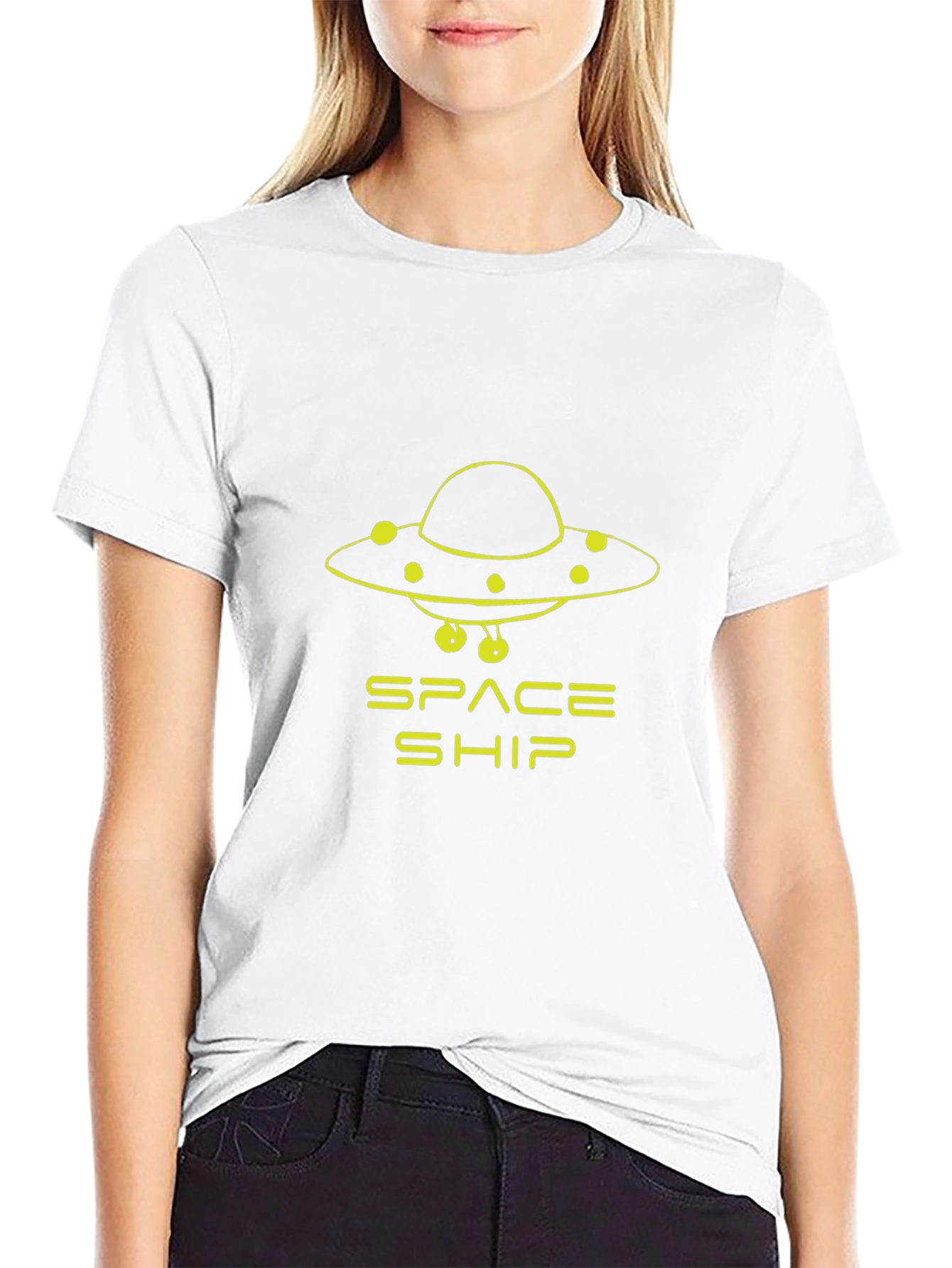Space Ship UFO Graphic T-Shirt - Black