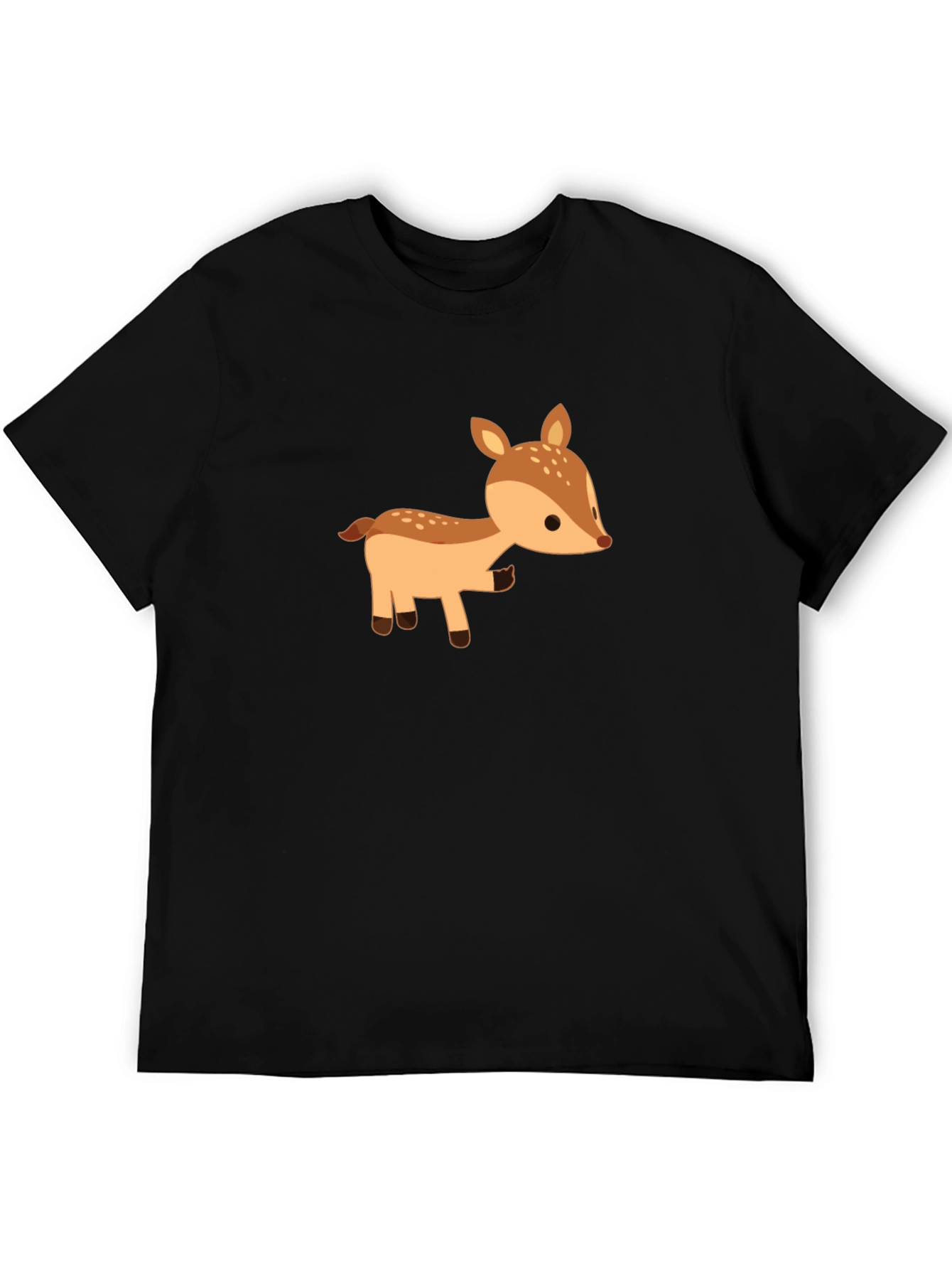 Cute Deer Graphic Tee - Black Cotton Blend
