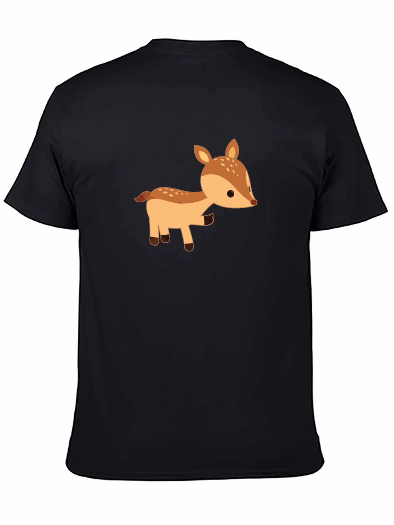 Cute Deer Graphic Tee - Black Cotton Blend
