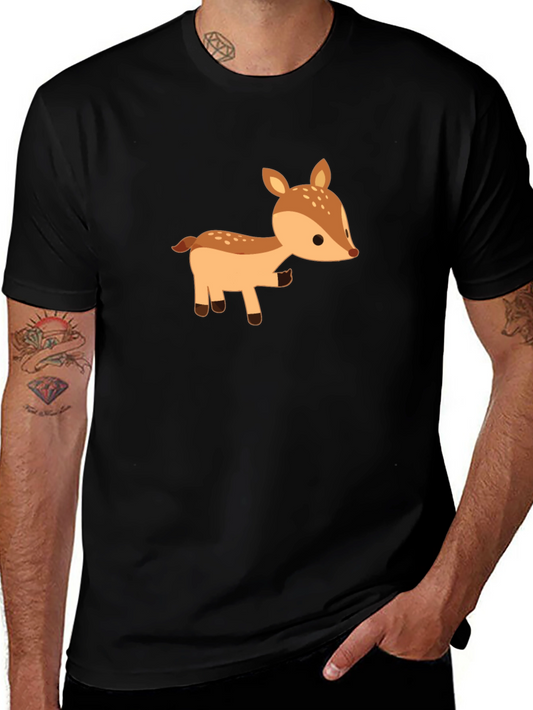 Cute Deer Graphic Tee - Black Cotton Blend