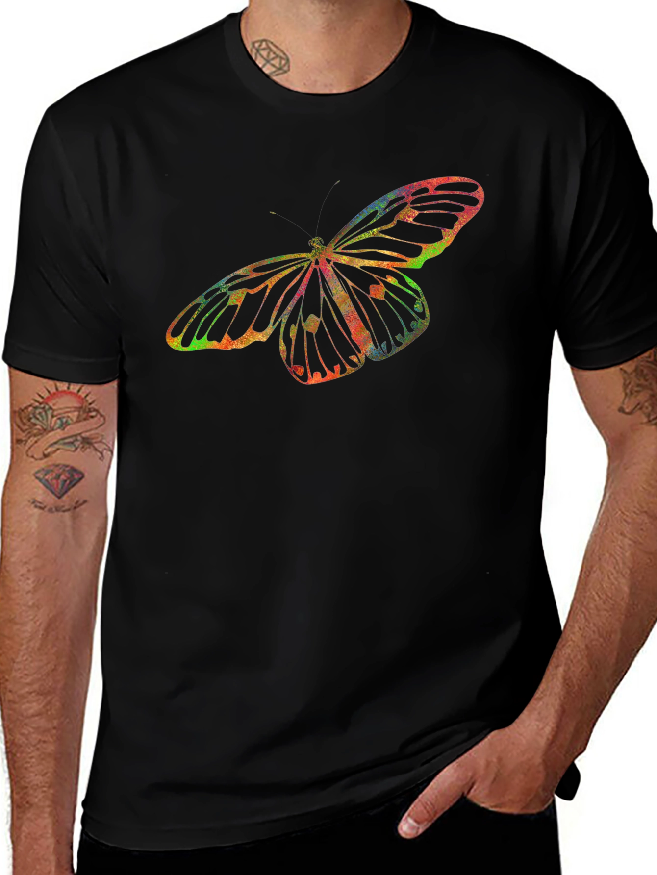 Butterfly Graphic Mens Black T-Shirt