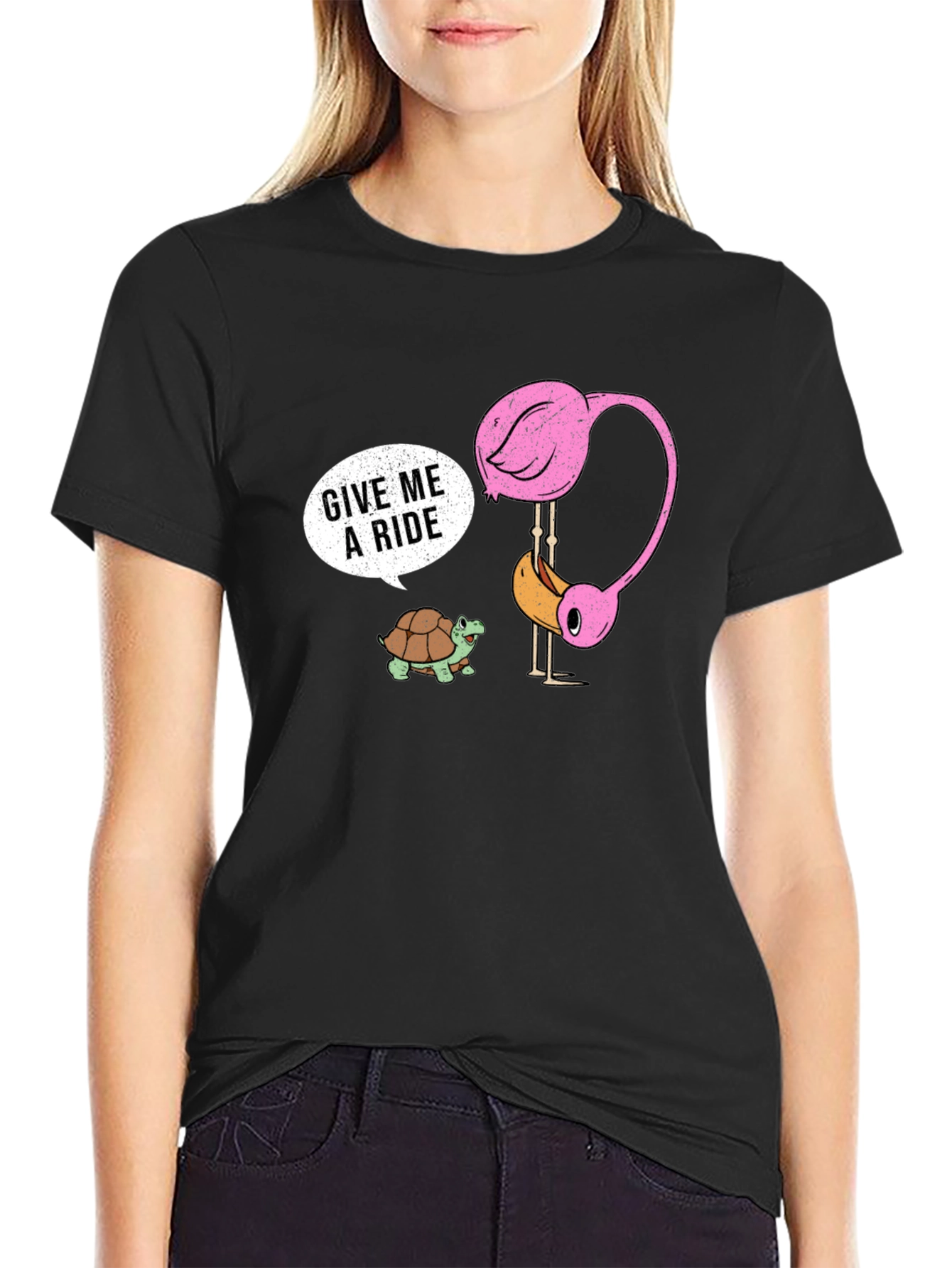 Funny Flamingo and Turtle Graphic Tee