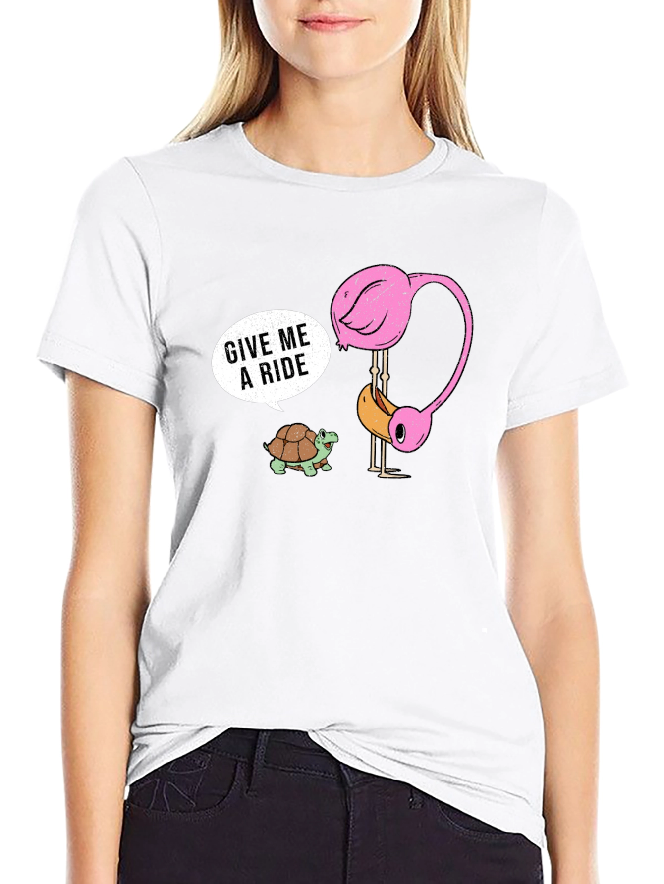 Funny Flamingo and Turtle Graphic Tee