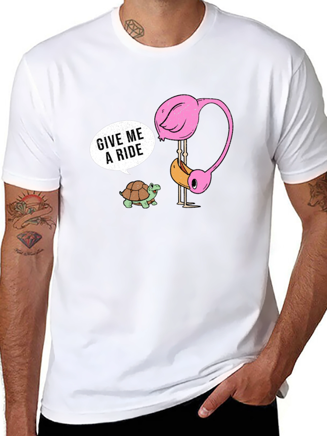 Funny Flamingo and Turtle Graphic Tee