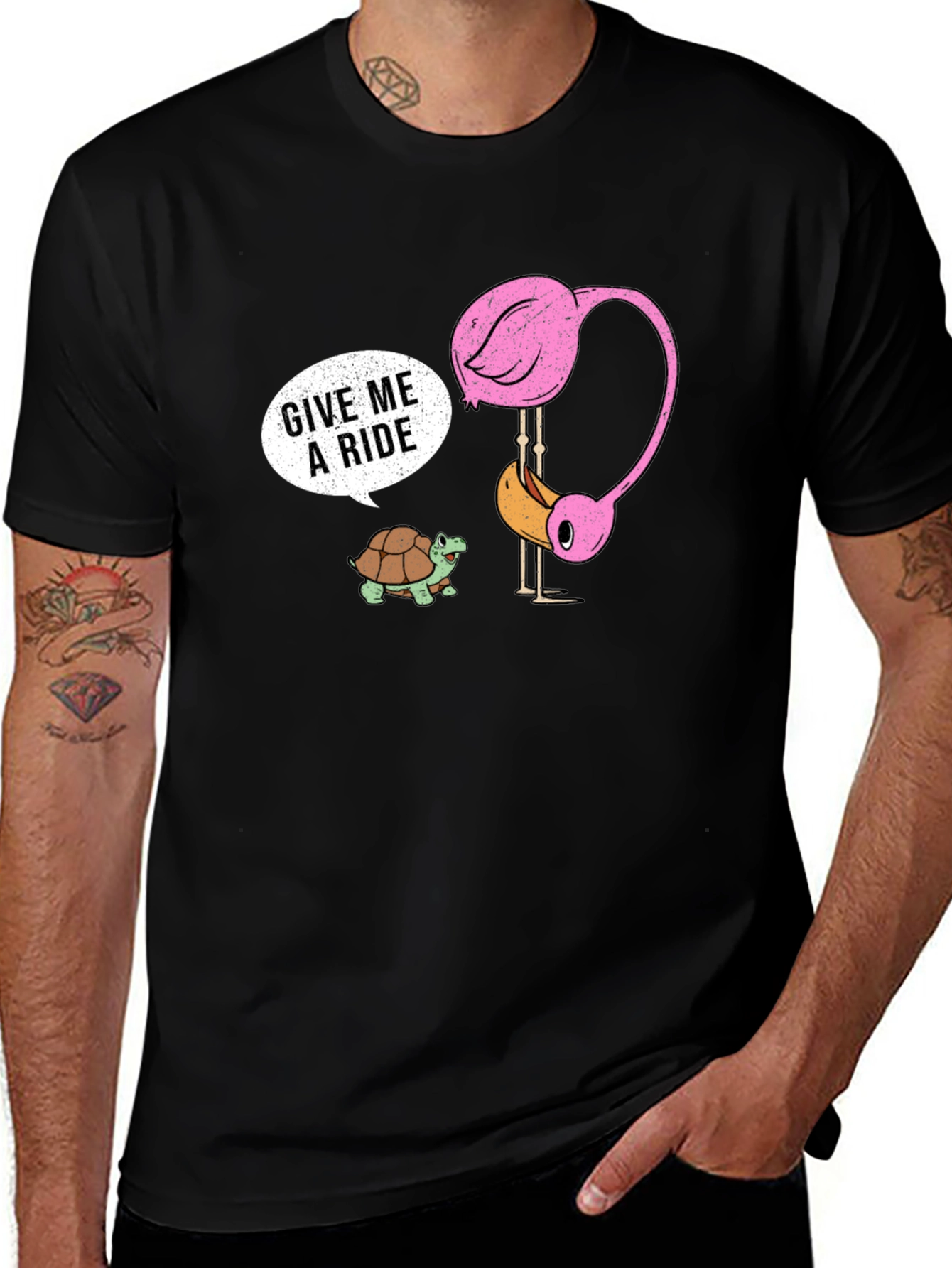 Funny Flamingo and Turtle Graphic Tee