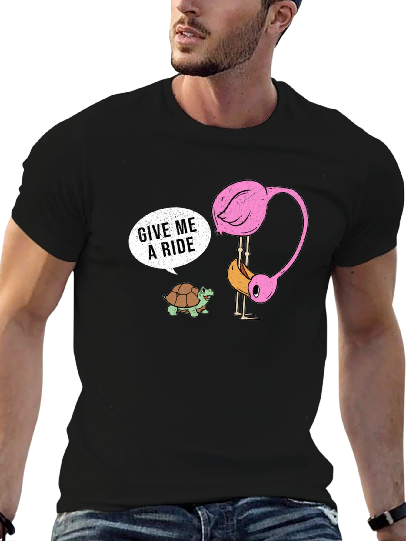 Funny Flamingo and Turtle Graphic Tee