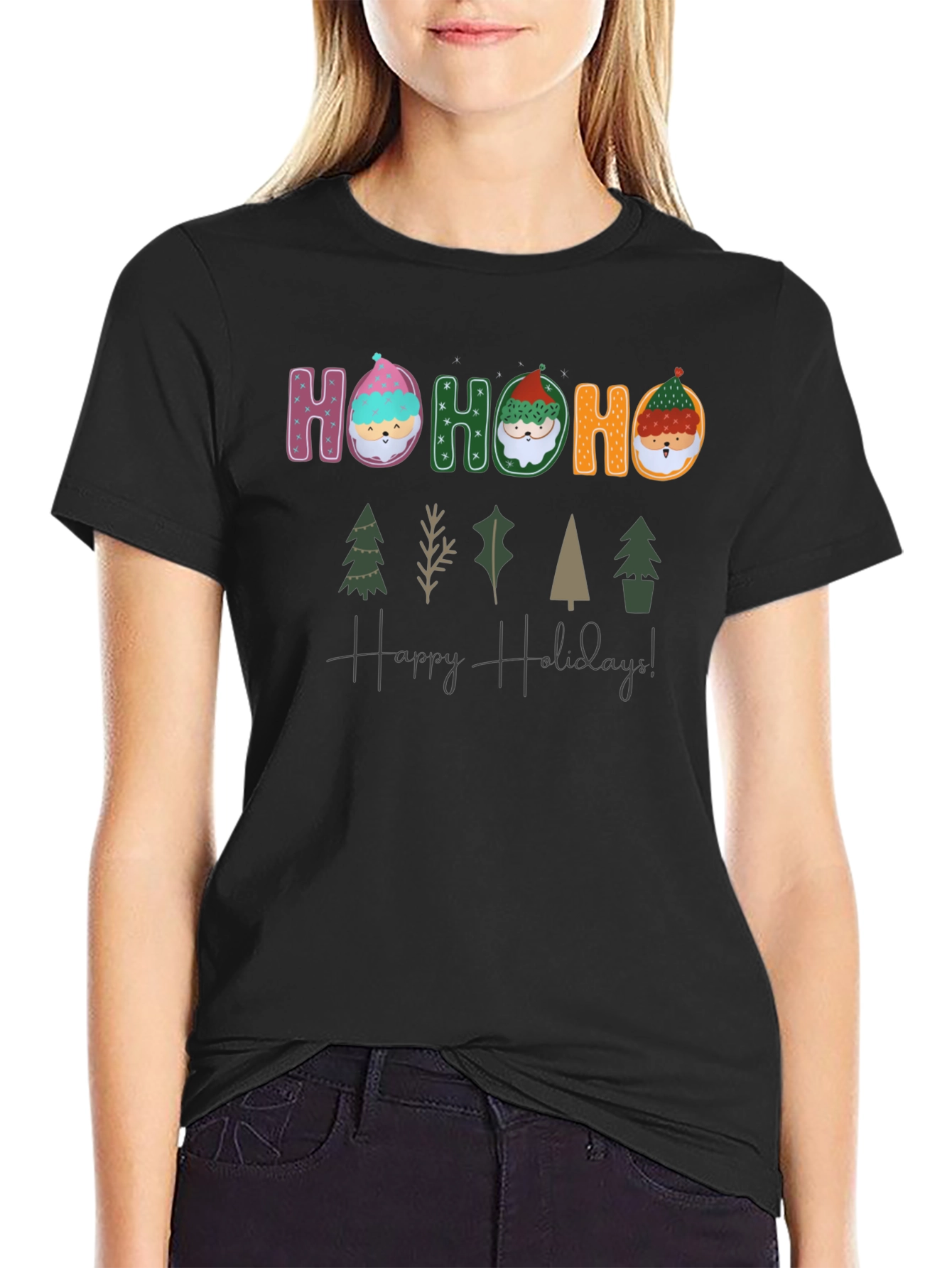 Festive Holiday T-Shirt with Ho Ho Ho Design