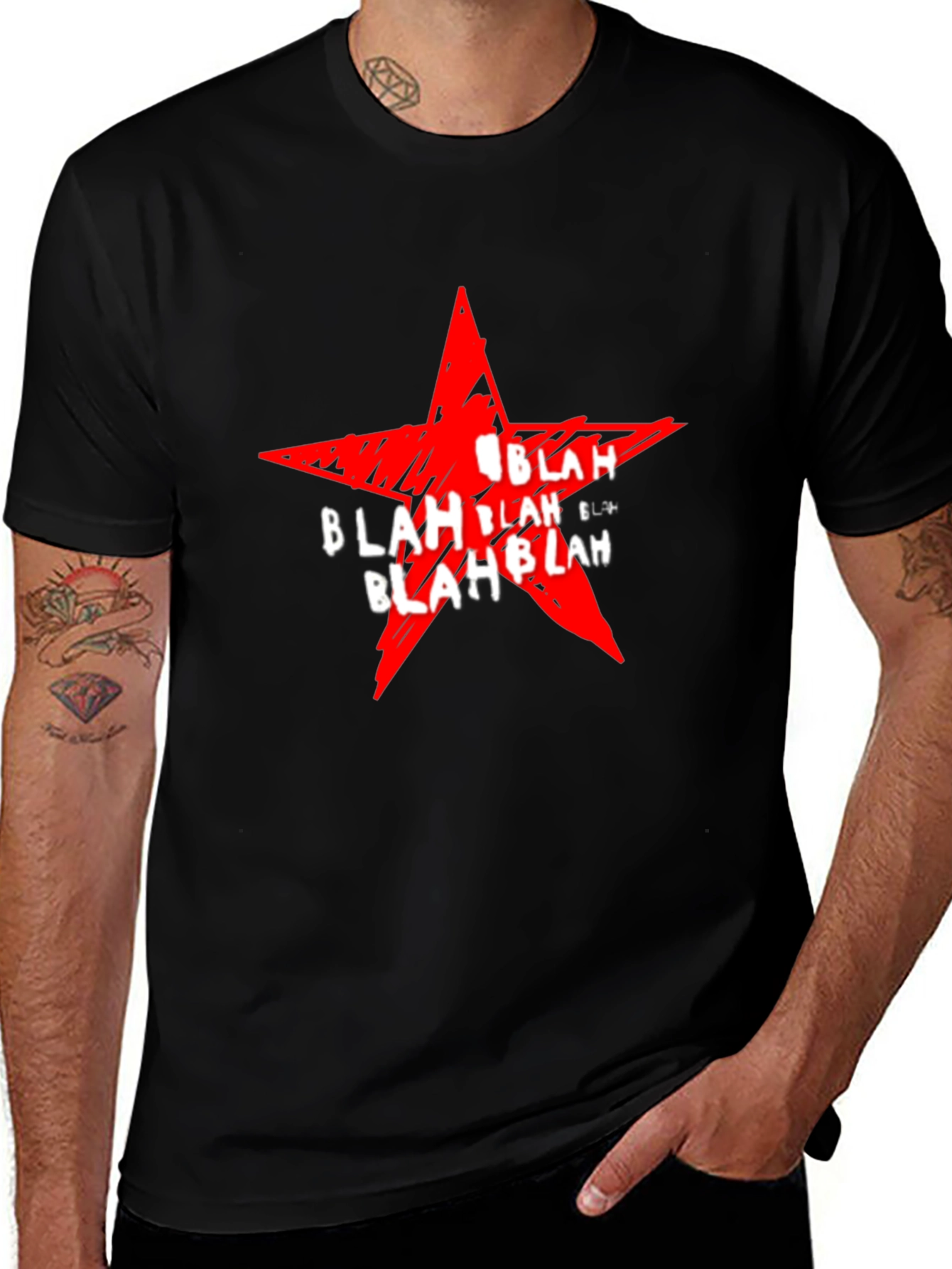 Statement Graphic Tee - Red Star Blah Print