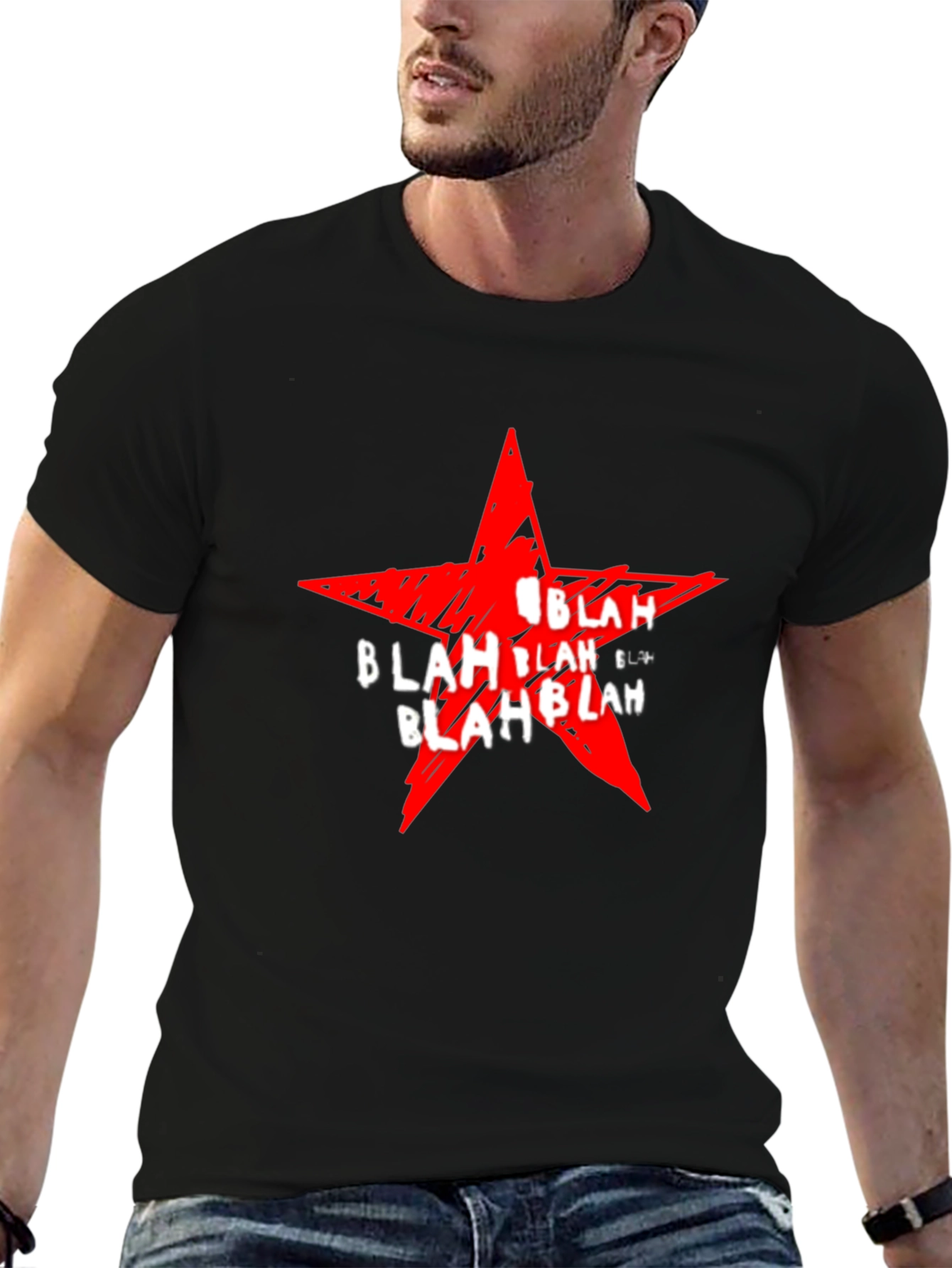Statement Graphic Tee - Red Star Blah Print