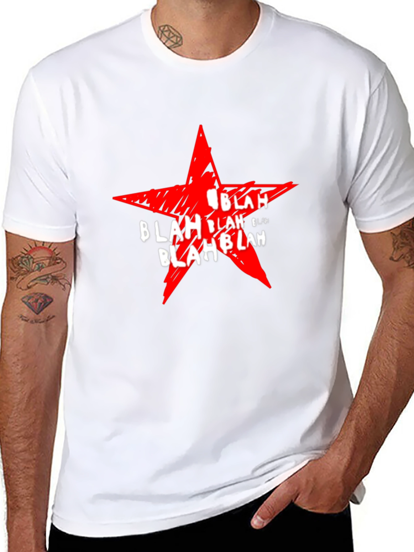Statement Graphic Tee - Red Star Blah Print