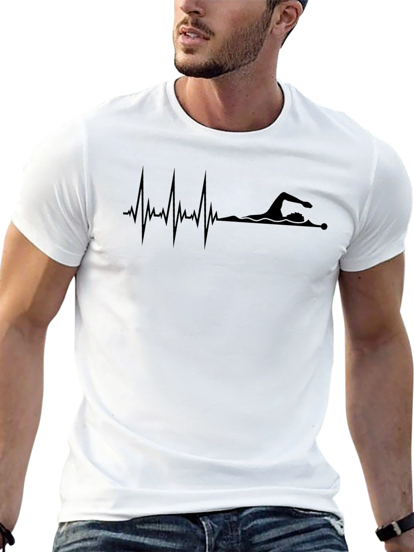 Swimmer Heartbeat Graphic Tee - Black
