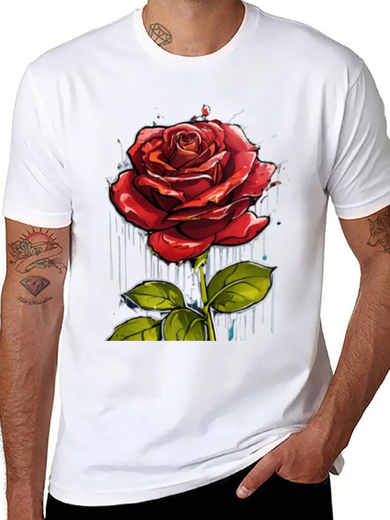 Rose Graphic Print Crew Neck T-Shirt