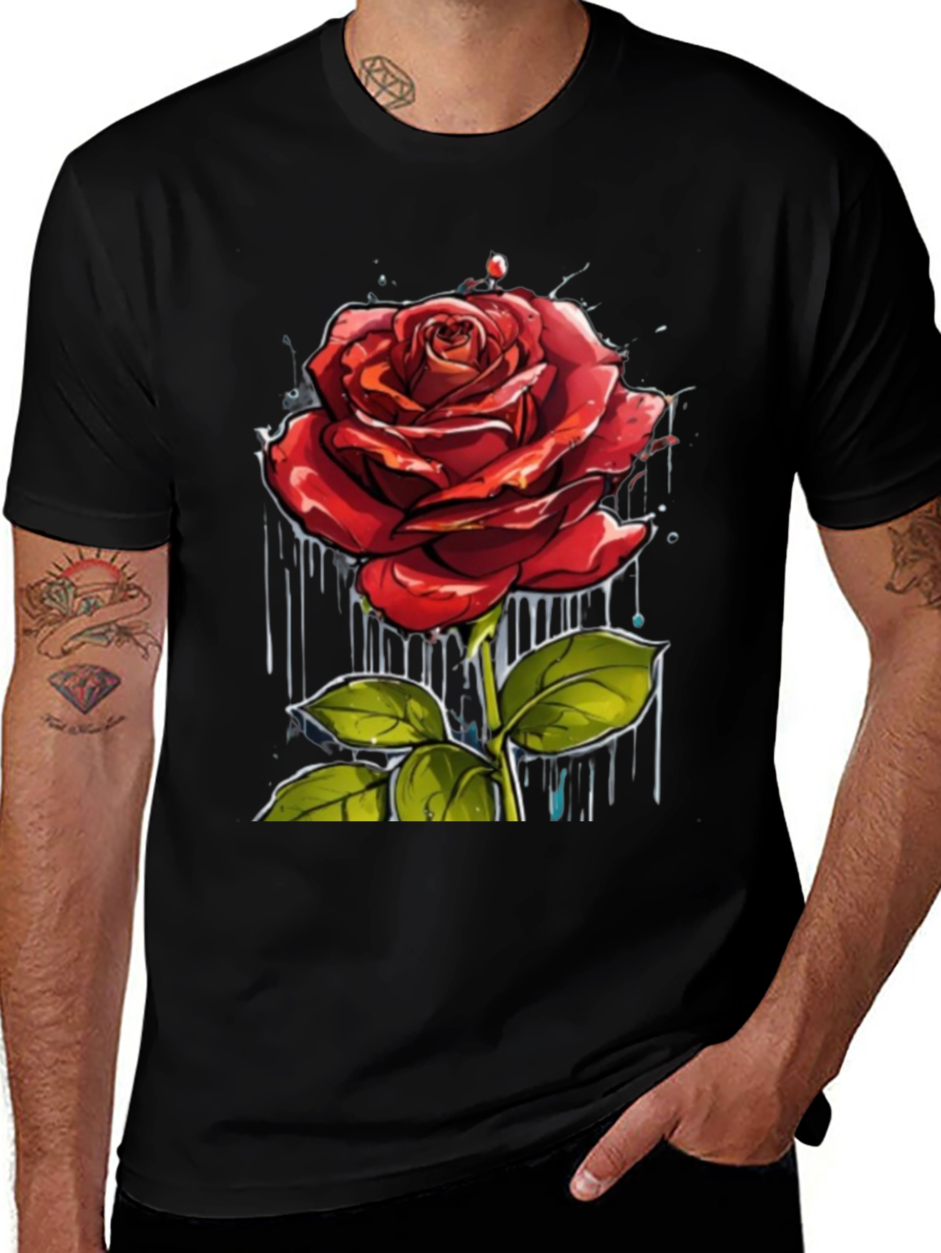 Rose Graphic Print Crew Neck T-Shirt