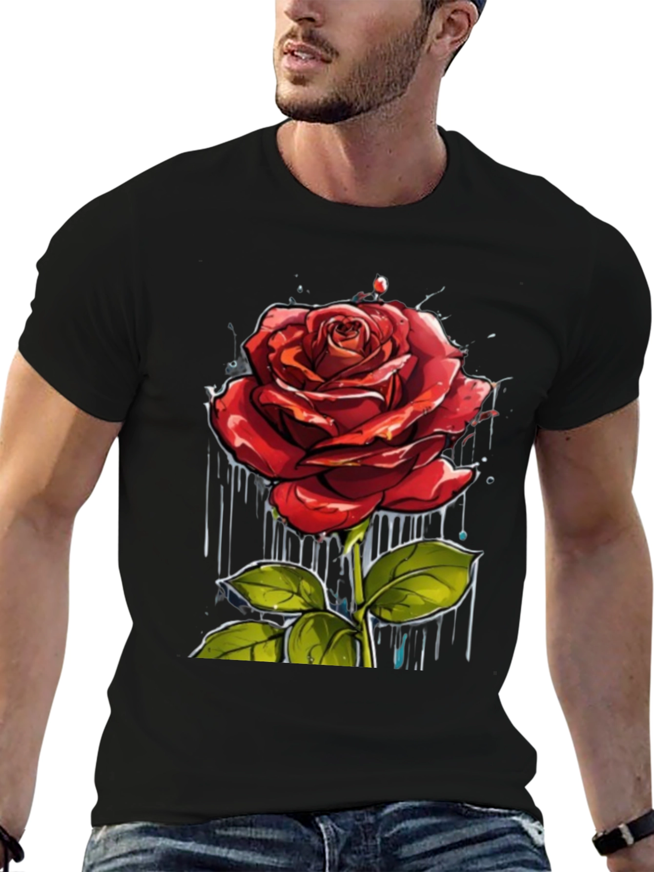 Rose Graphic Print Crew Neck T-Shirt