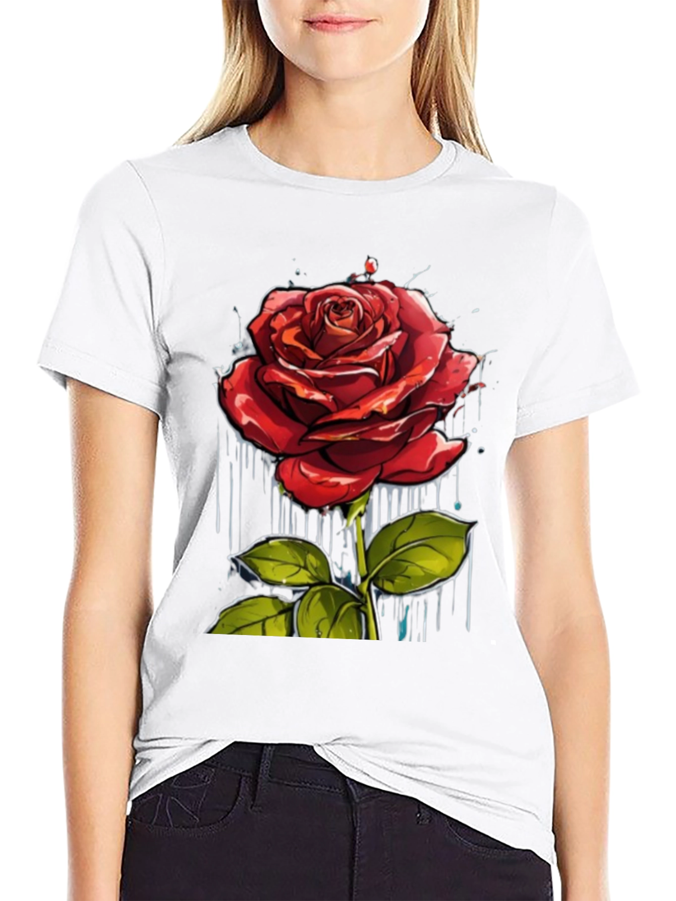 Rose Graphic Print Crew Neck T-Shirt
