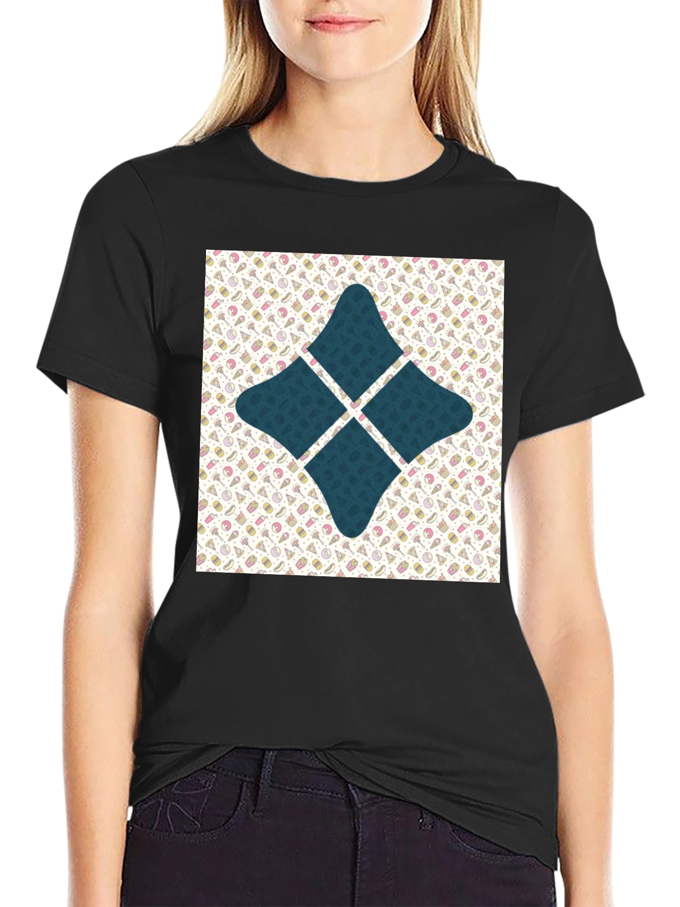 Patterned Starburst Graphic Tee - Black