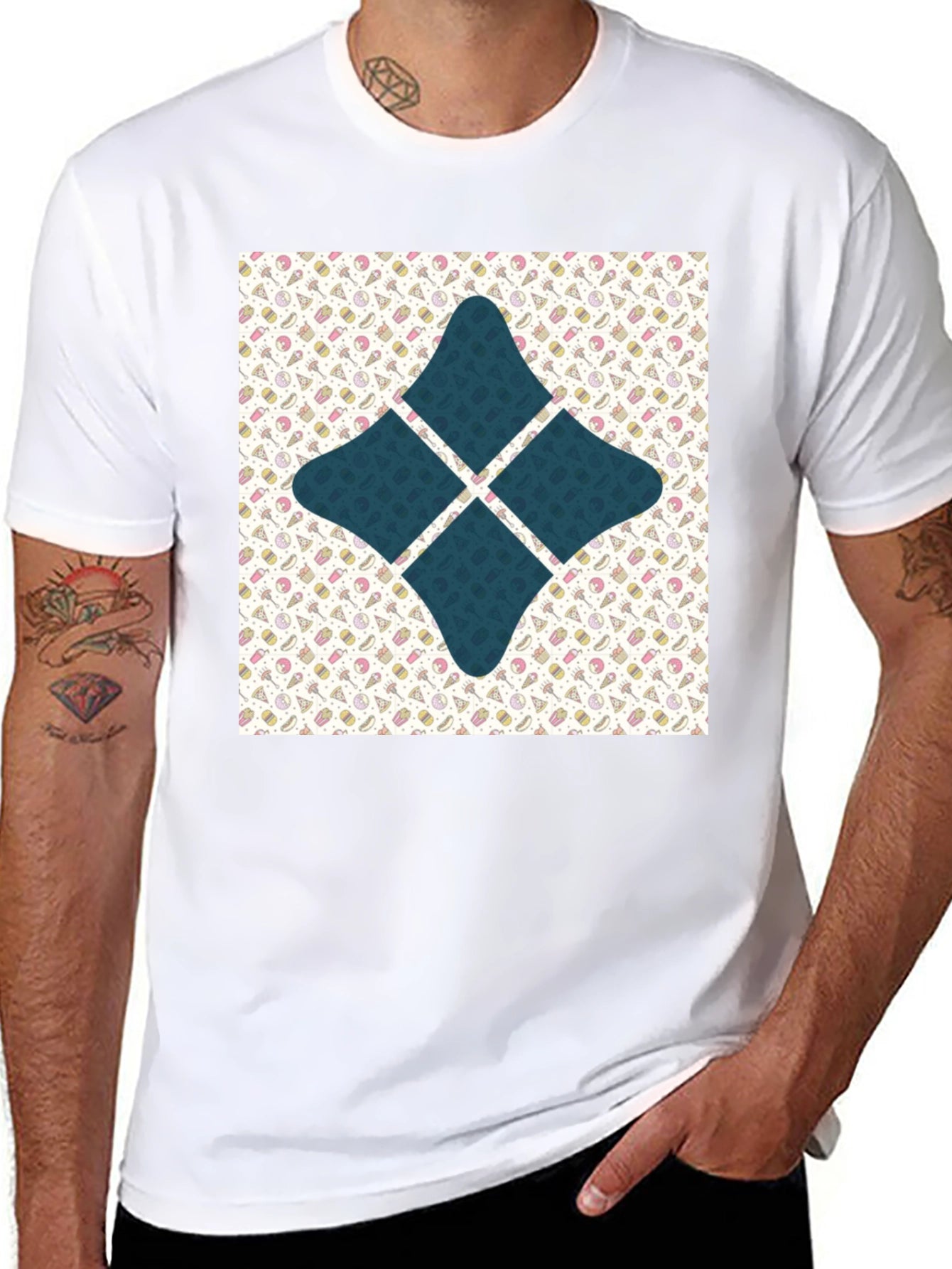 Patterned Starburst Graphic Tee - Black