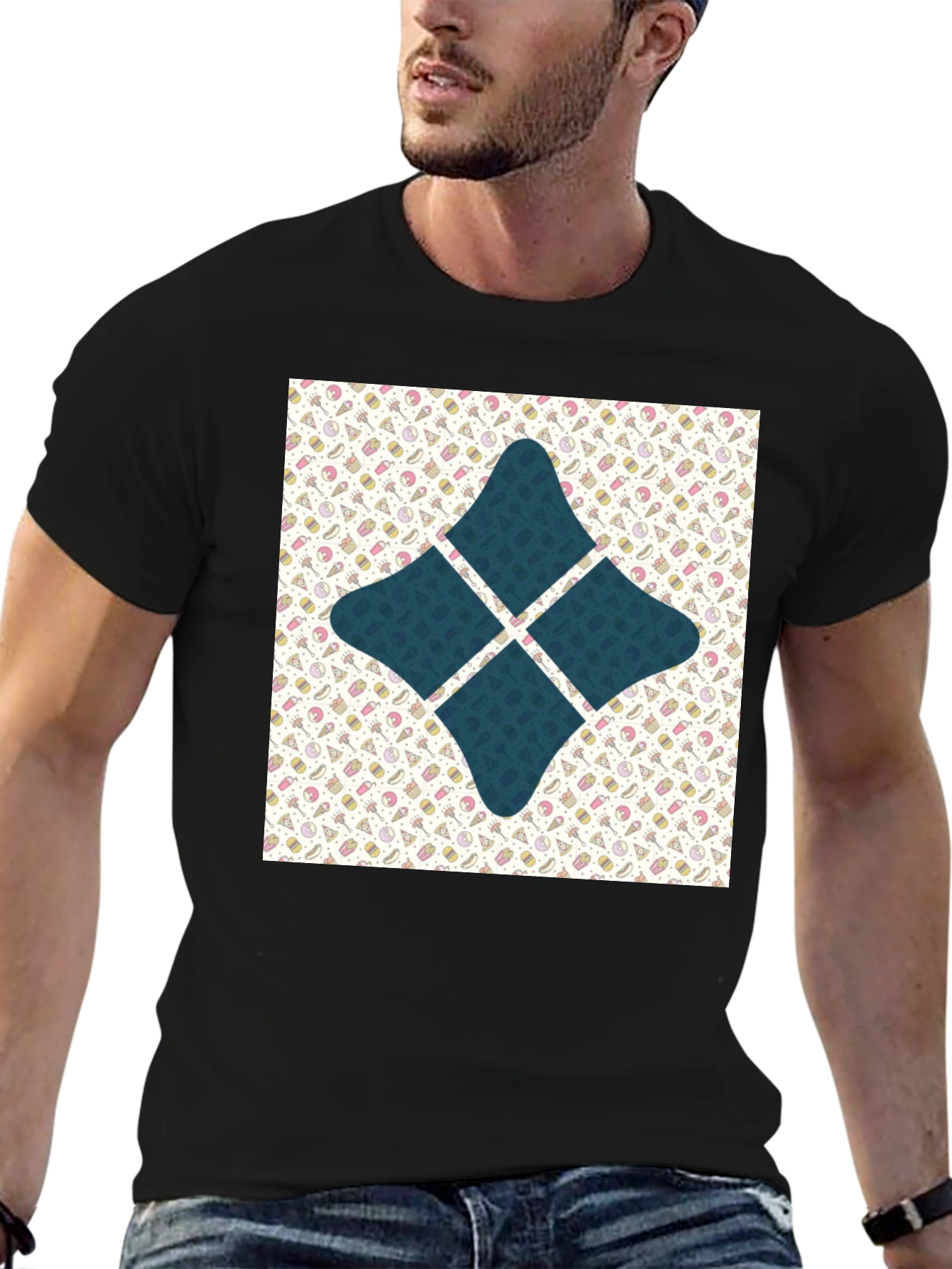 Patterned Starburst Graphic Tee - Black