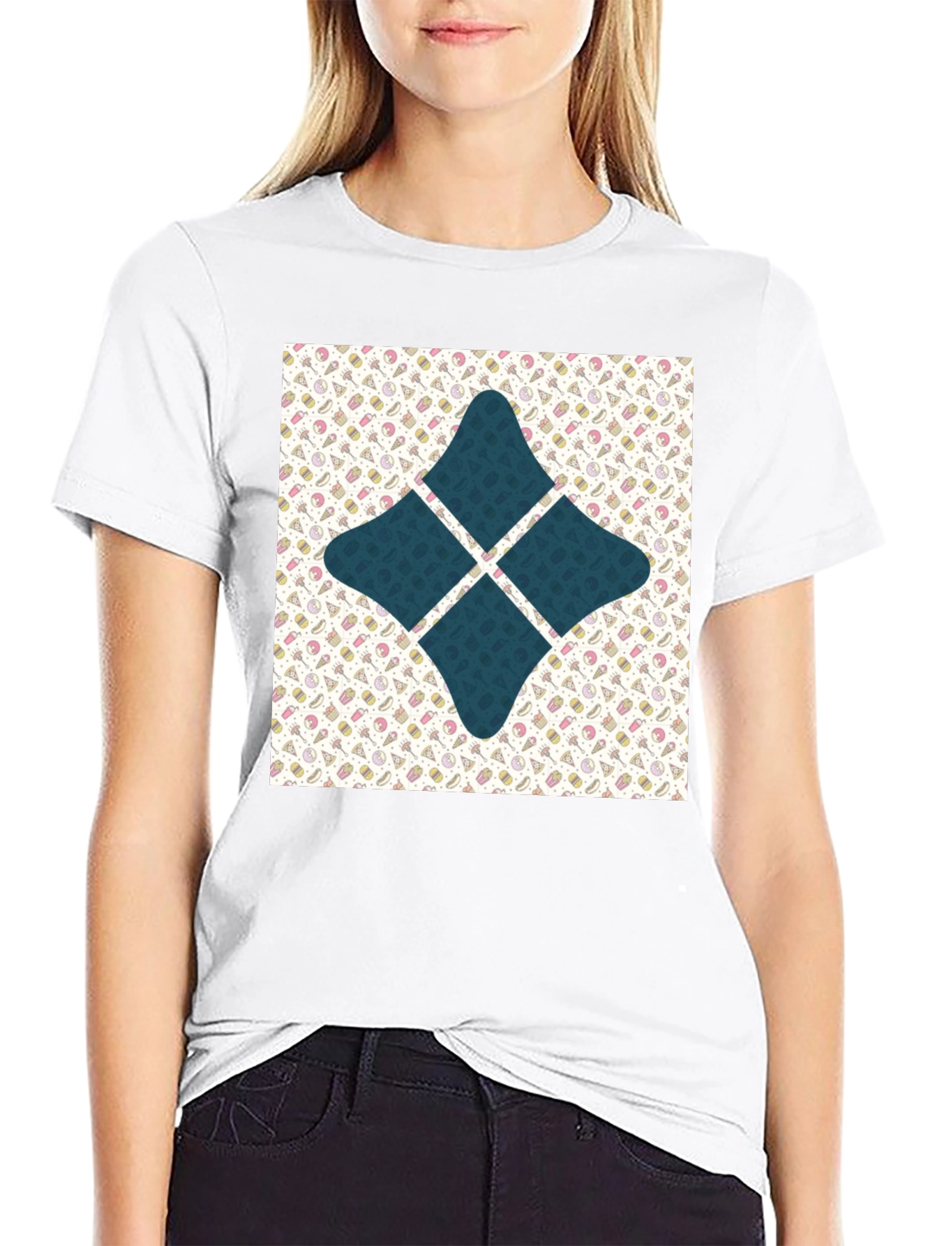 Patterned Starburst Graphic Tee - Black
