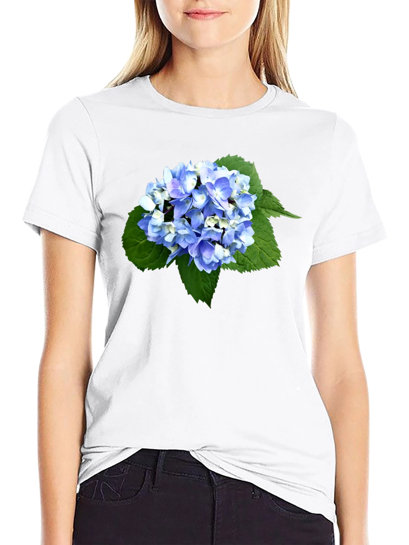 Hydrangea Print Black T-Shirt