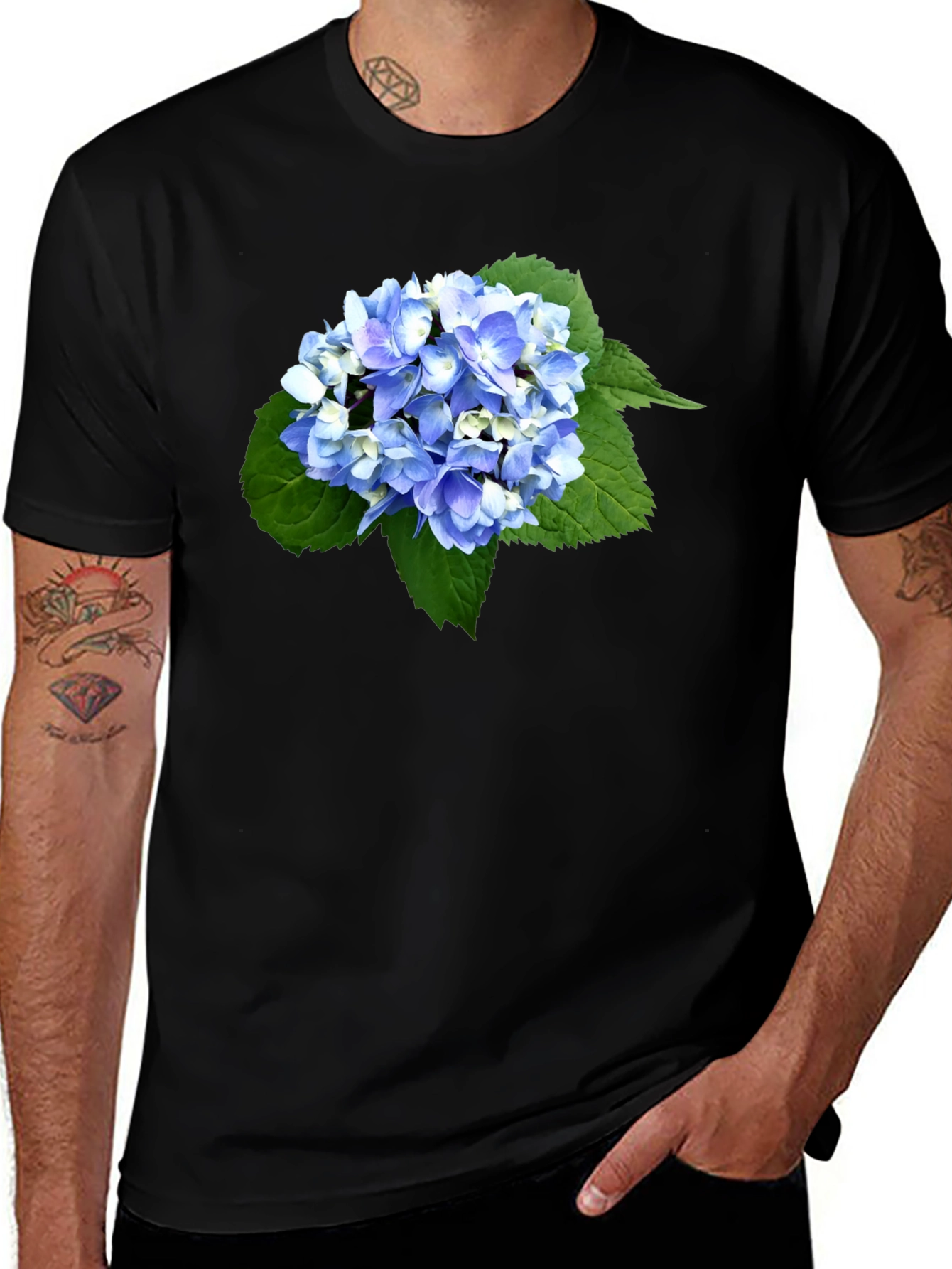 Hydrangea Print Black T-Shirt