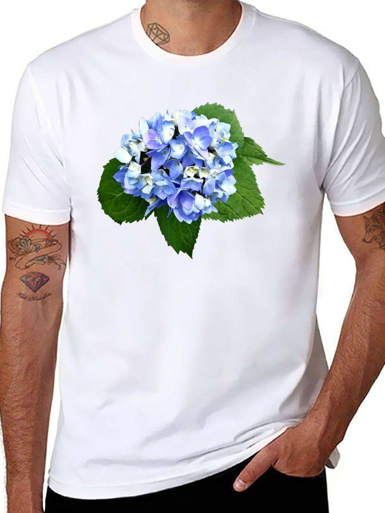 Hydrangea Print Black T-Shirt