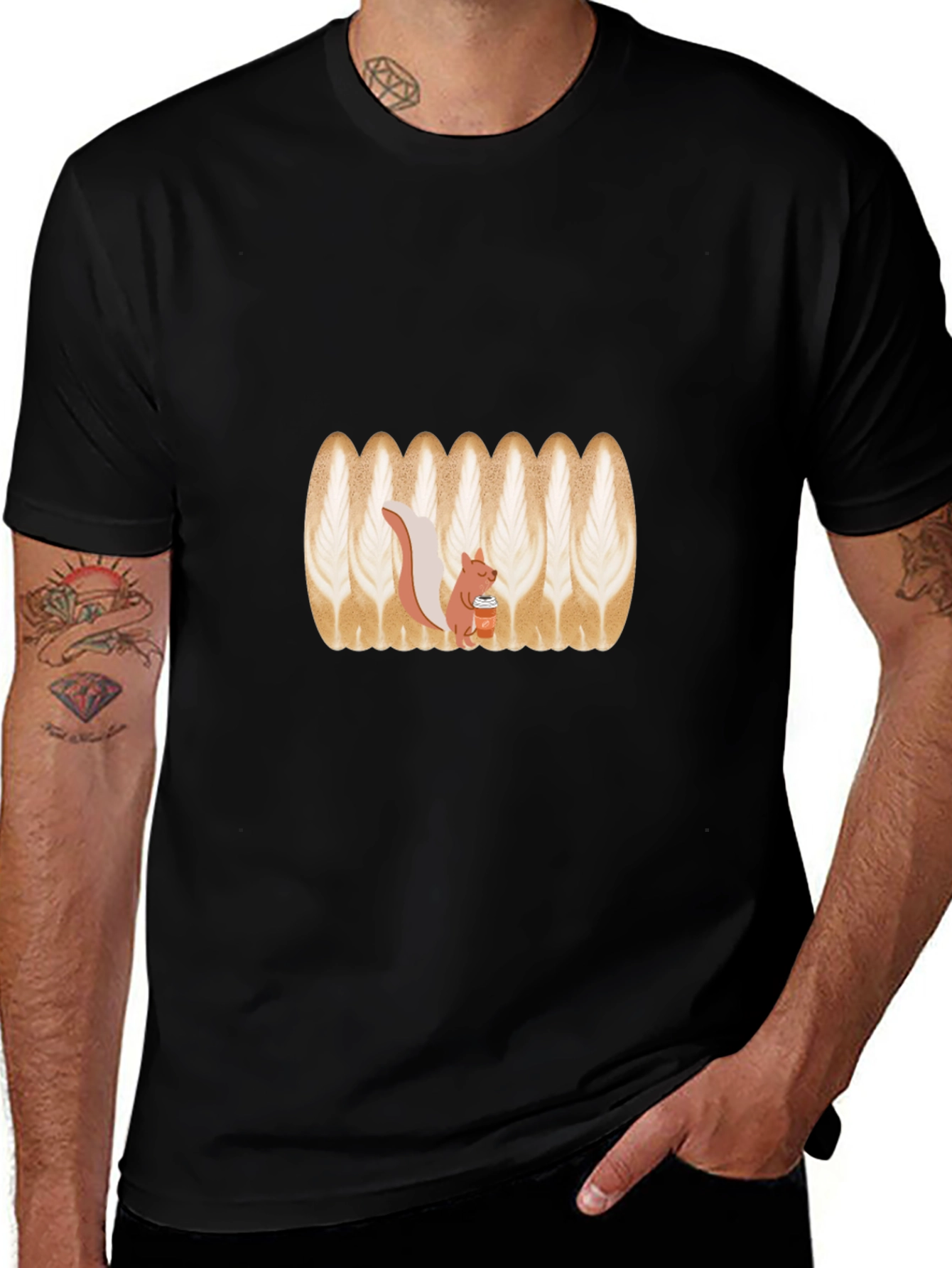 Squirrel Latte Art Black T-Shirt